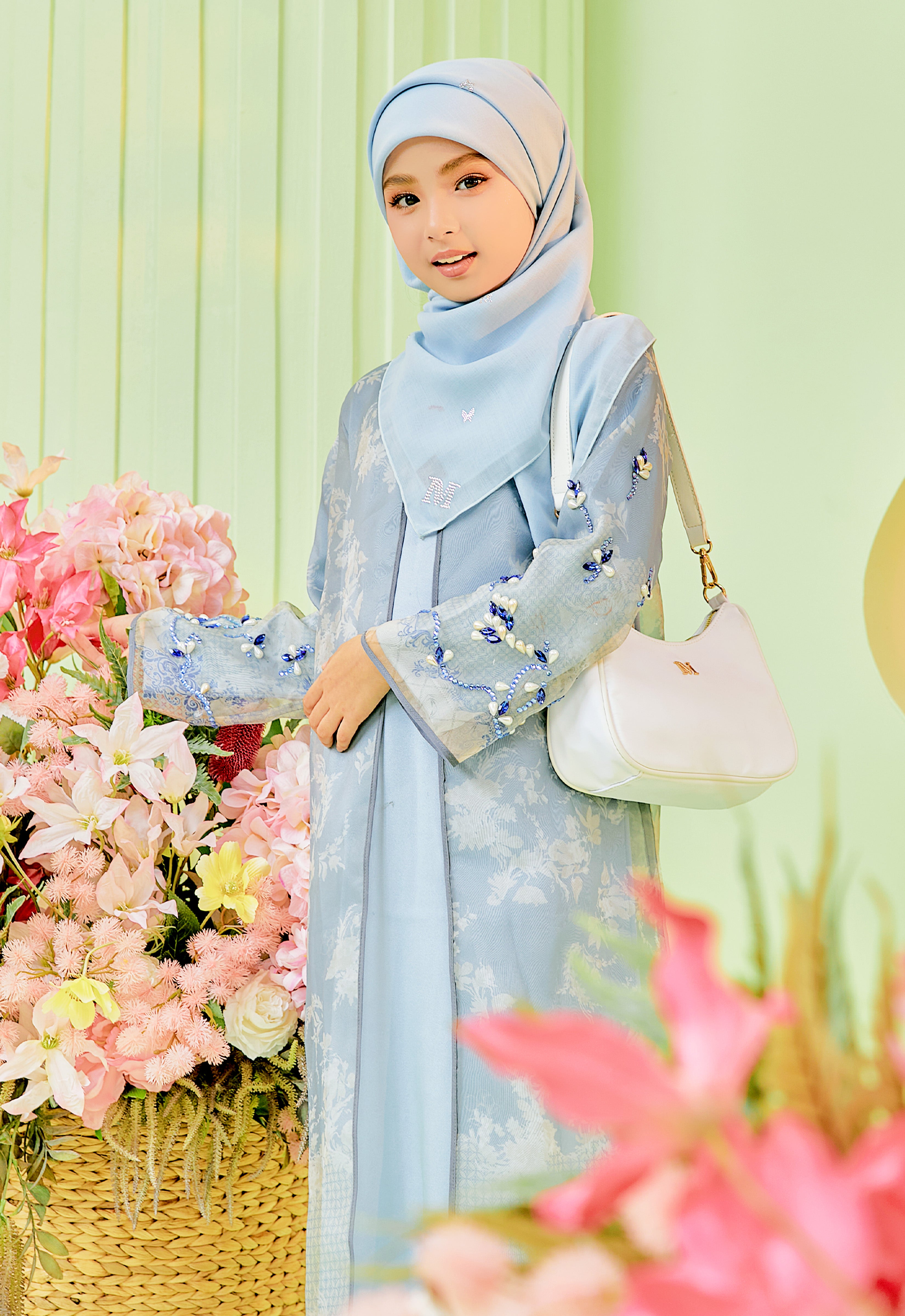 KIDS AUR ABAYA - BLUE GRAY