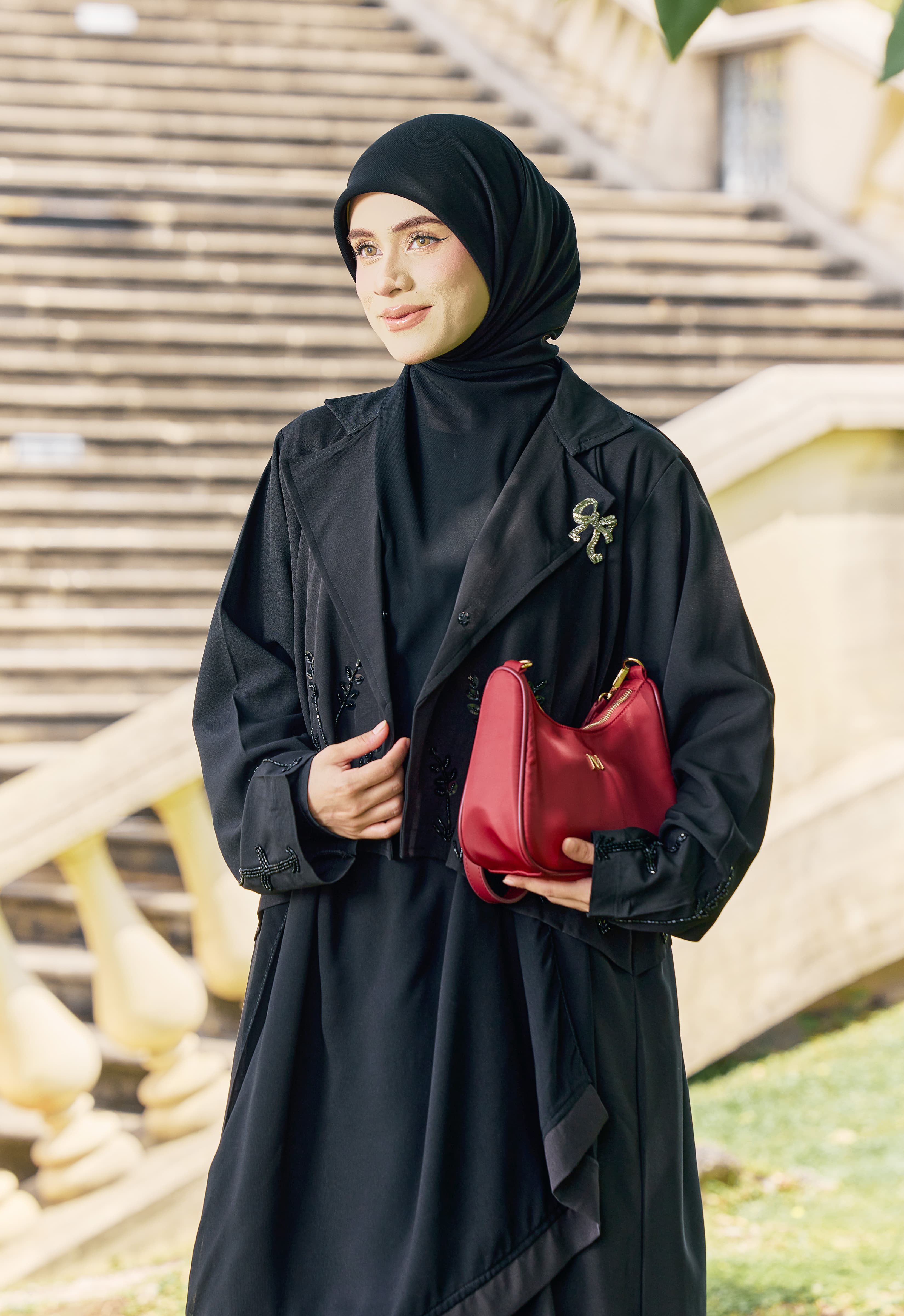 ADWA CROPPED JACKET ABAYA - BLACK