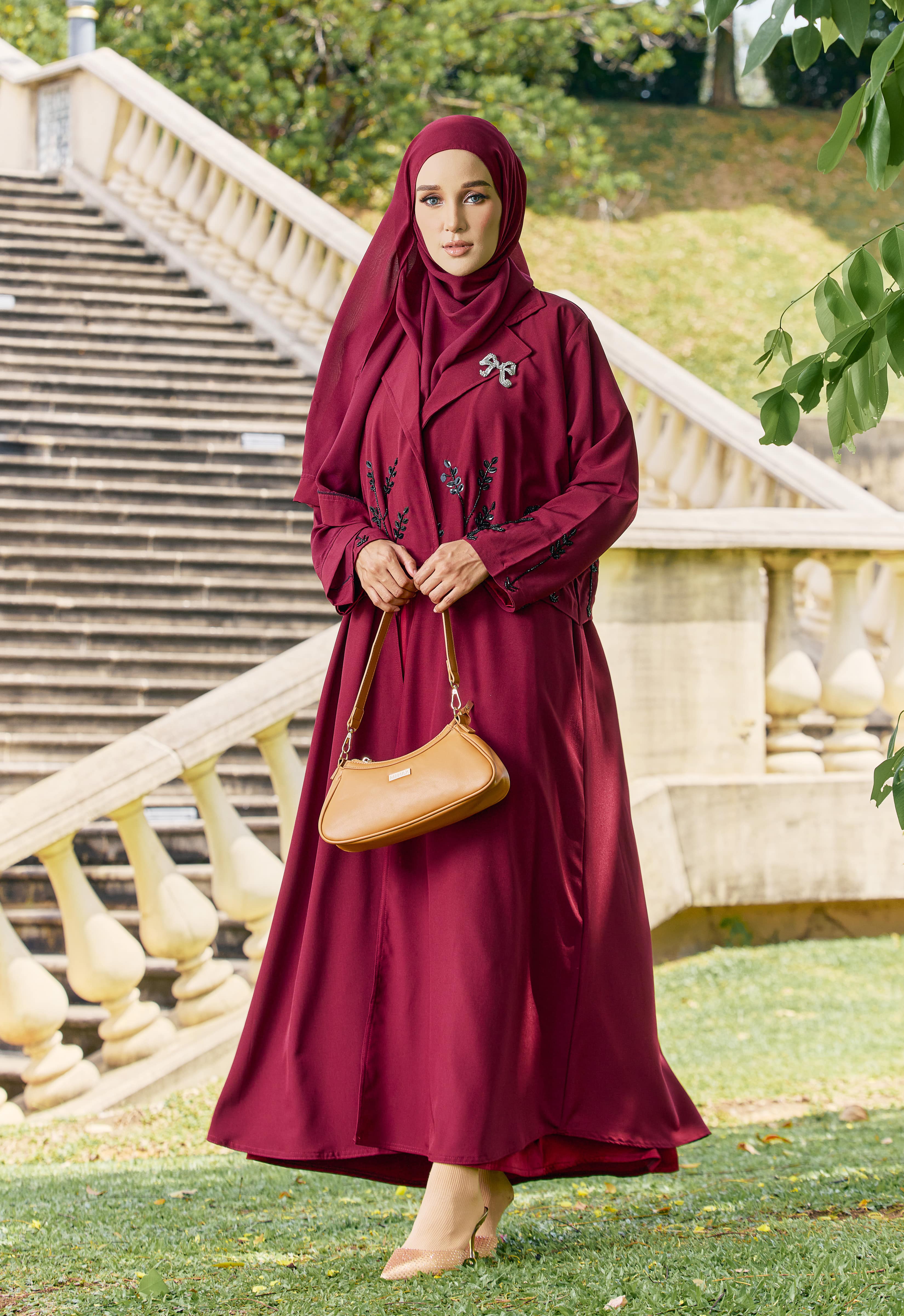 ADWA CROPPED JACKET ABAYA - MAROON