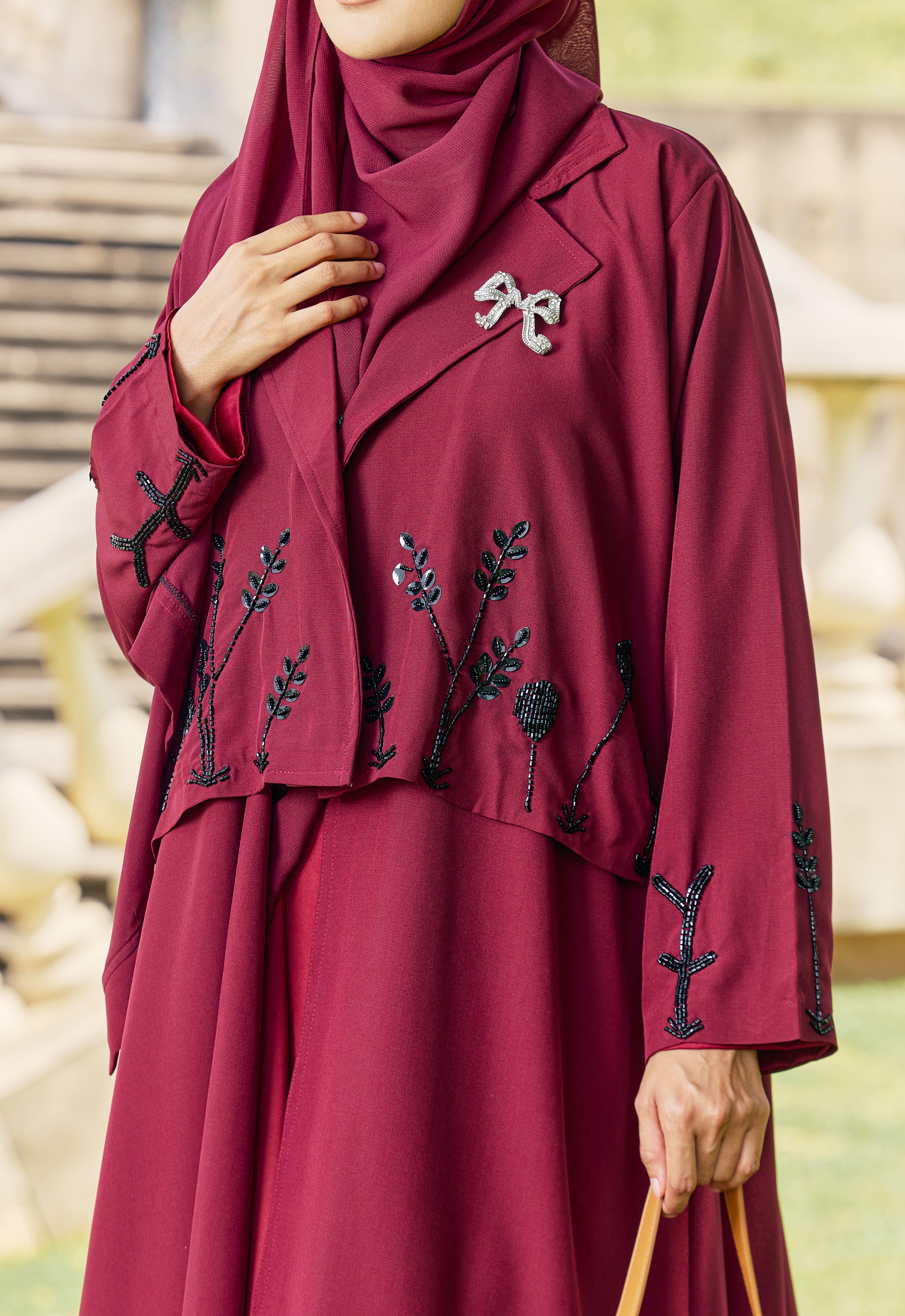 ADWA CROPPED JACKET ABAYA - MAROON