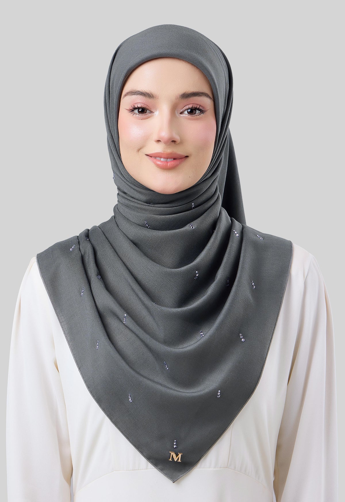 MINAZ HIJAB | EYEDROP PLAIN STONE - DARK GRAY