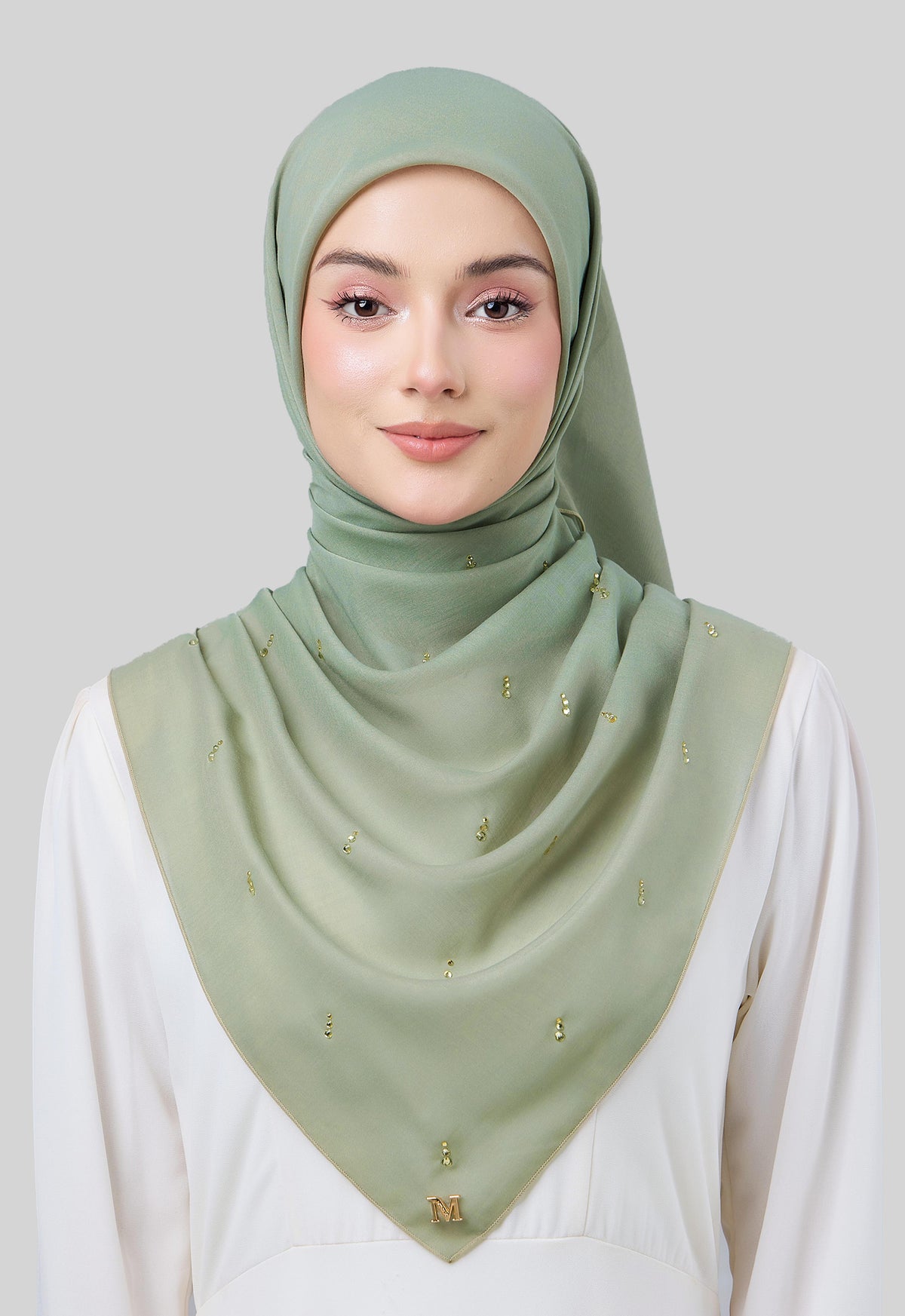 MINAZ HIJAB | EYEDROP PLAIN STONE - SAGE GREEN
