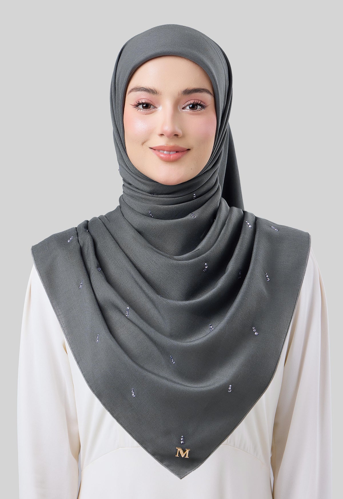 MINAZ HIJAB | EYEDROP PLAIN STONE - DARK GRAY