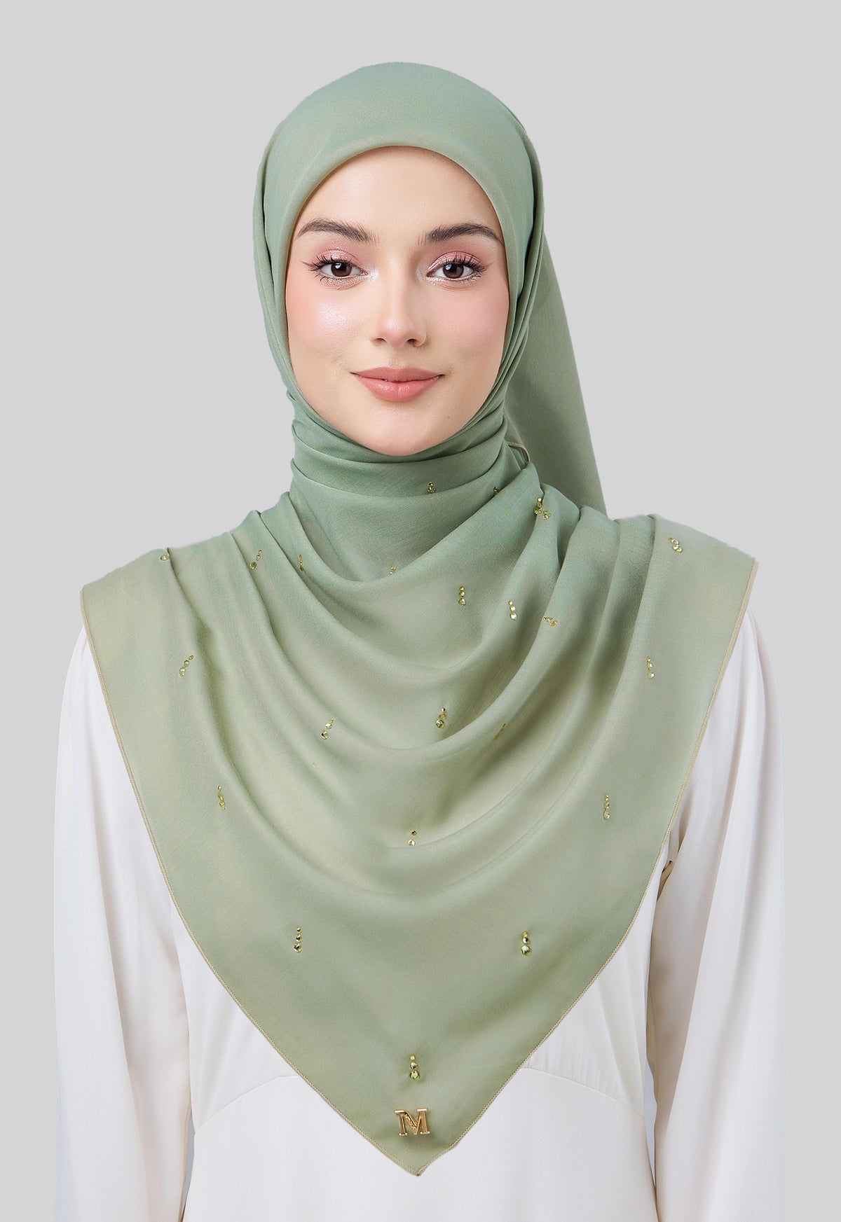 MINAZ HIJAB | EYEDROP PLAIN STONE - SAGE GREEN