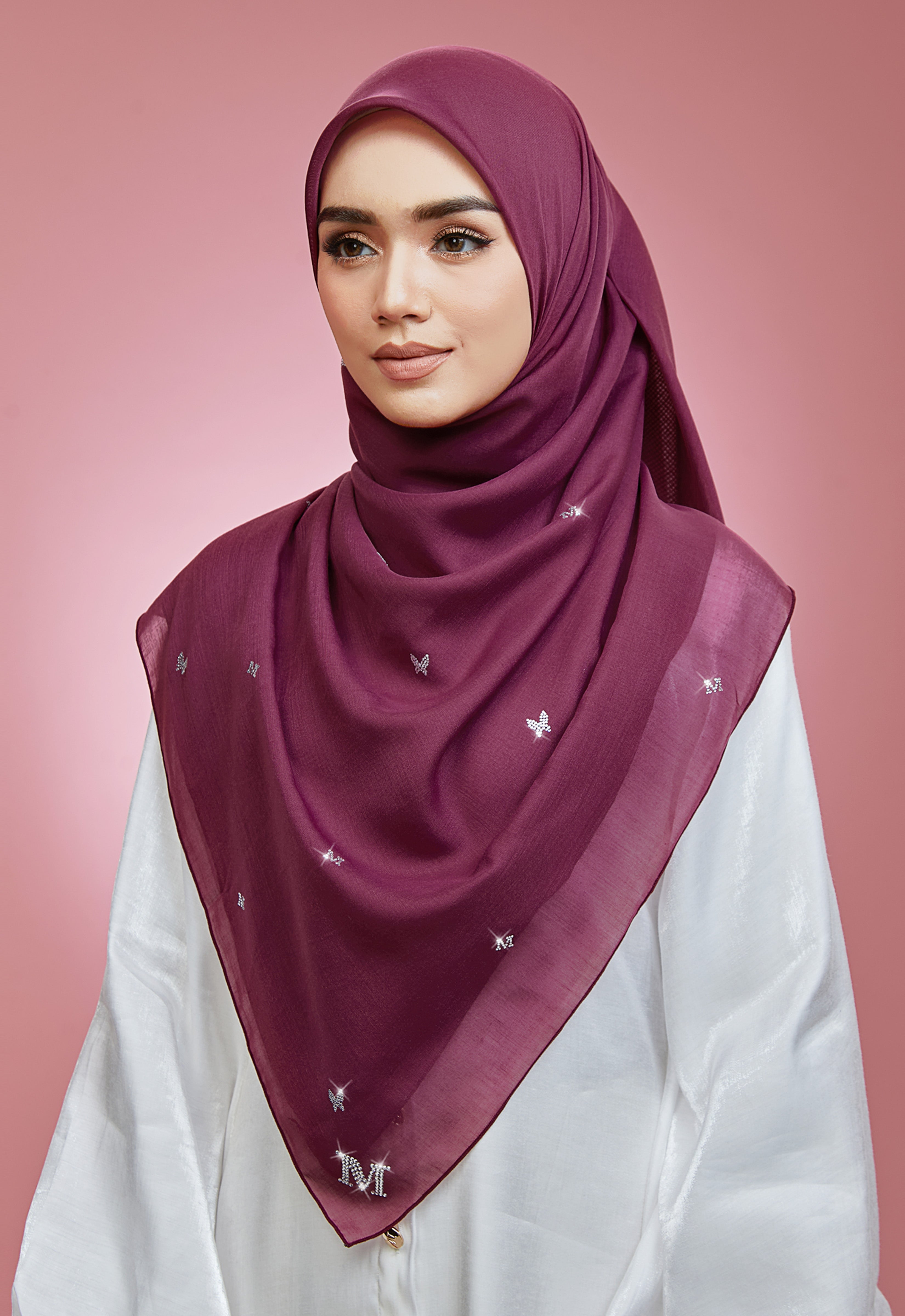 PLAIN BUTTERFLY STONE BAWAL - BURGUNDY