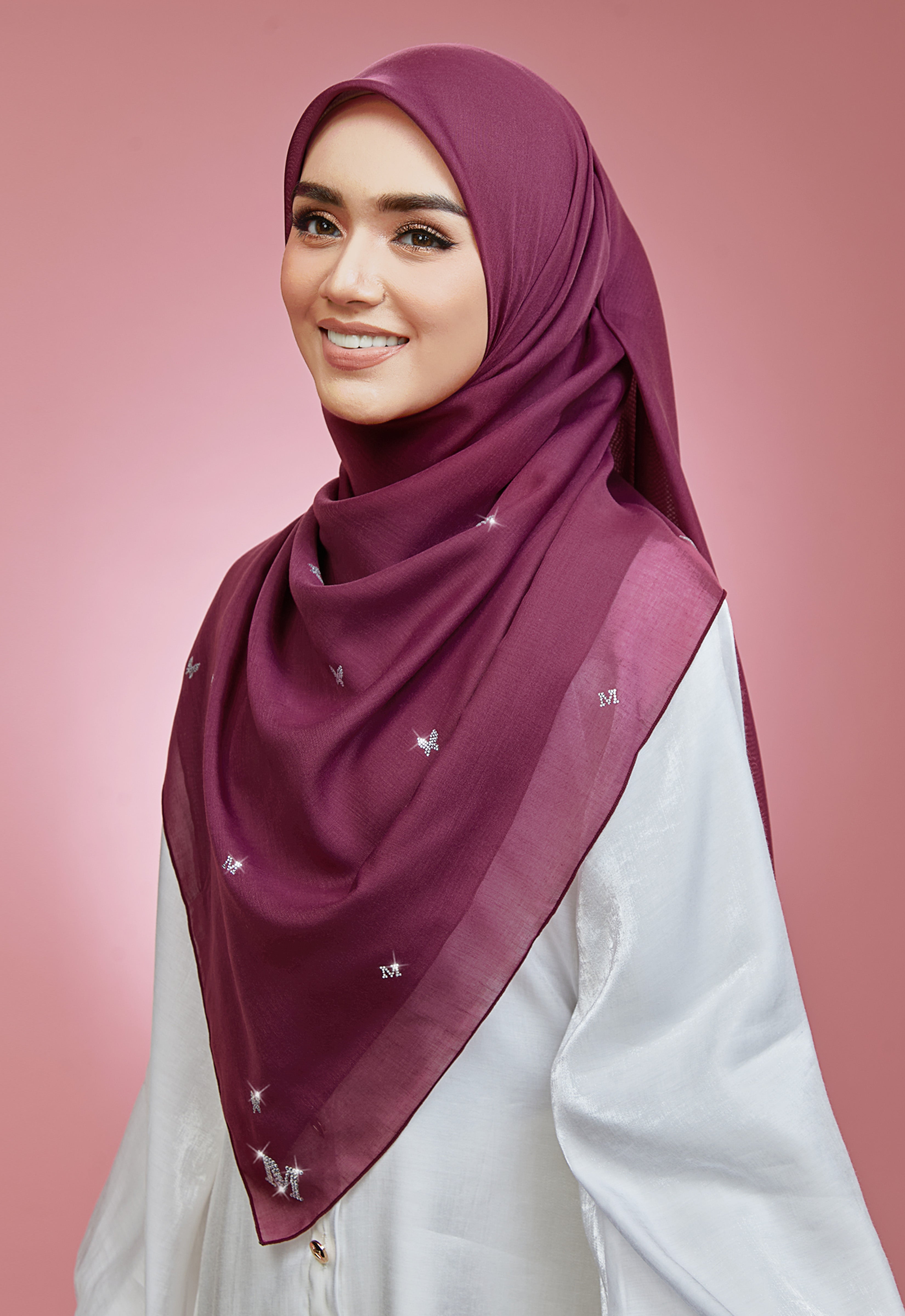 PLAIN BUTTERFLY STONE BAWAL - BURGUNDY