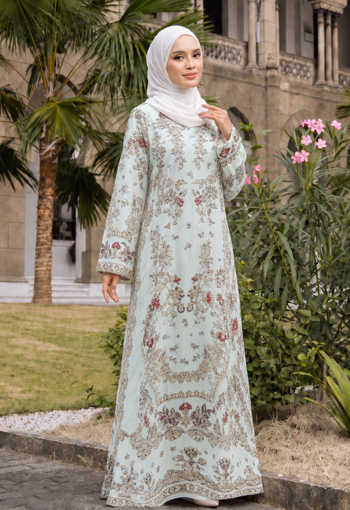 ARISHA PRINTED JALABIYA - MINT GREEN