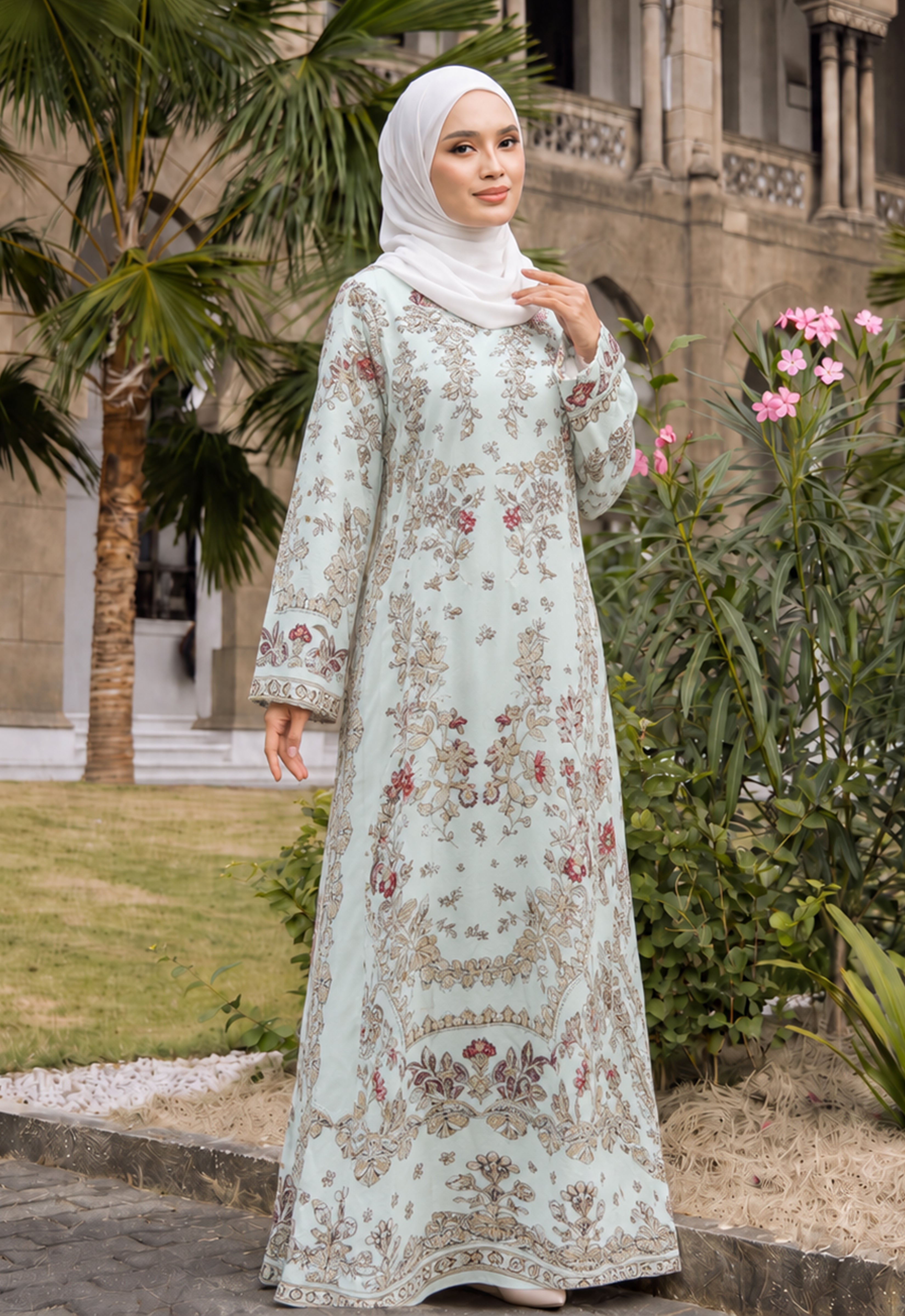MINAZ JALABIYA | ARISHA PRINTED JALABIYA - MINT GREEN