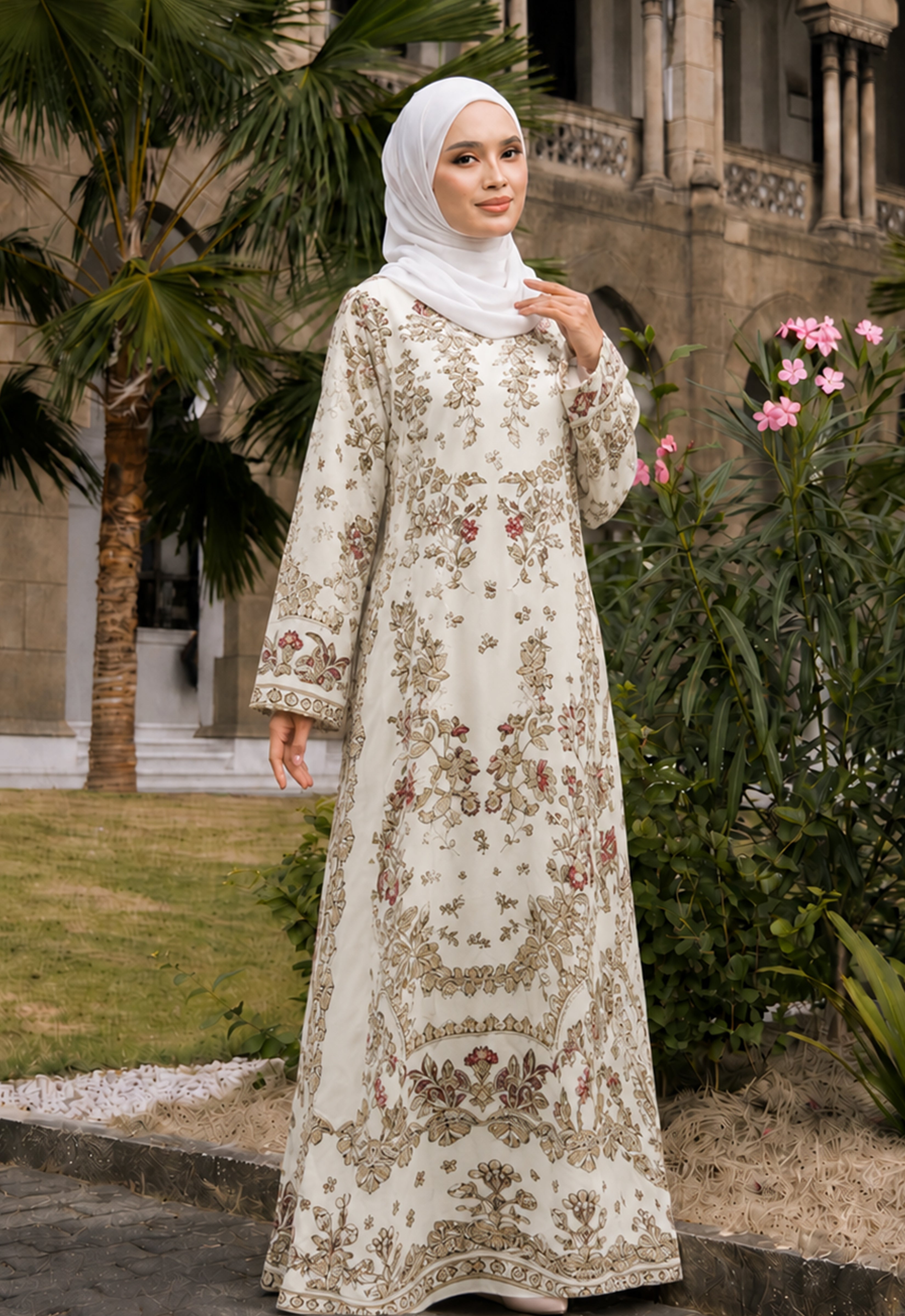 MINAZ JALABIYA | ARISHA PRINTED JALABIYA - CREAM