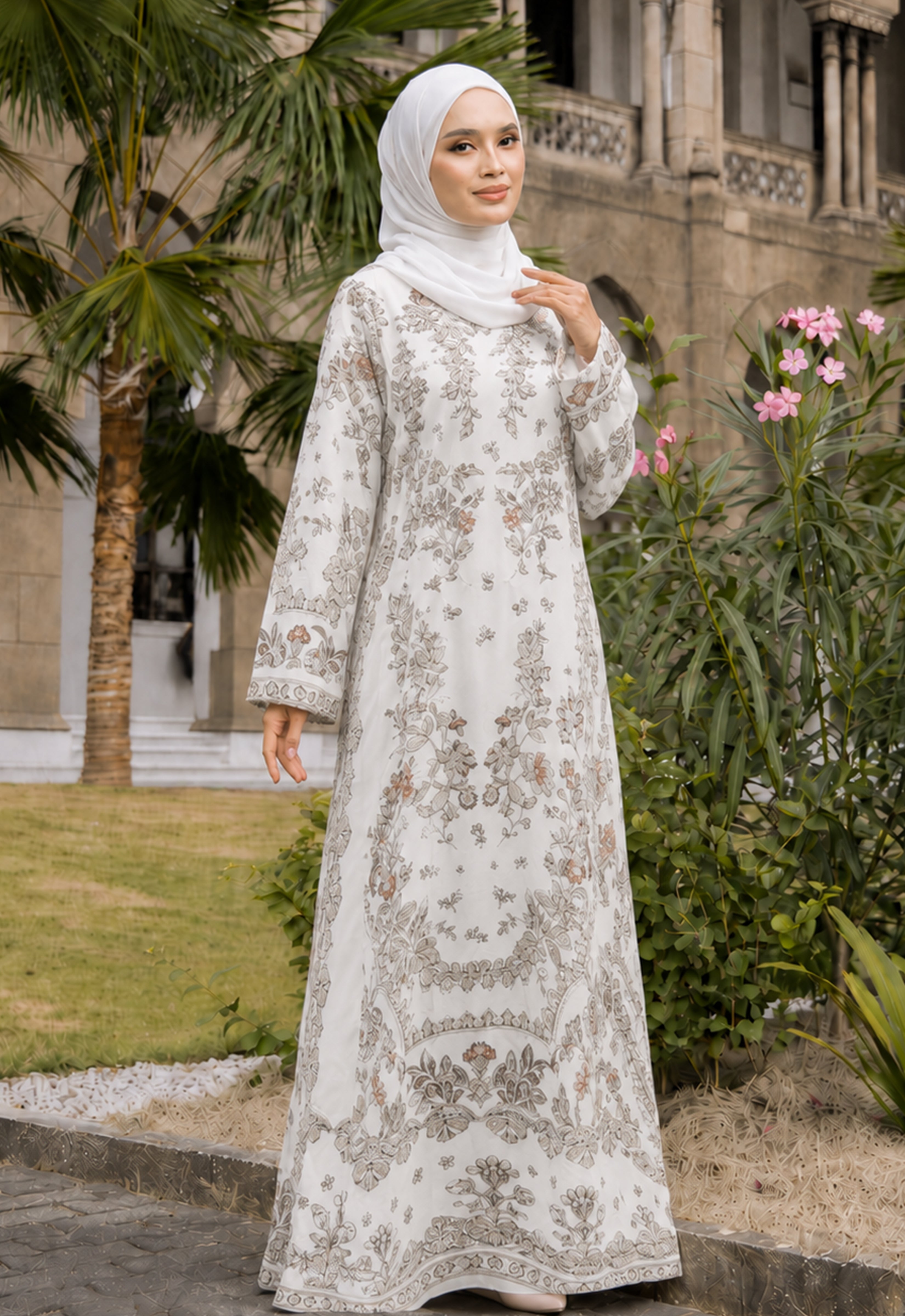 MINAZ JALABIYA | ARISHA PRINTED JALABIYA - BEIGE