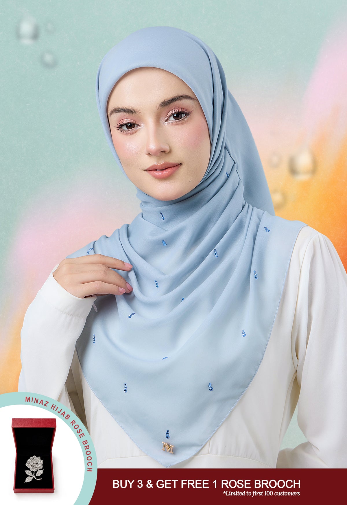 MINAZ HIJAB | EYEDROP PLAIN STONE - POWDER BLUE