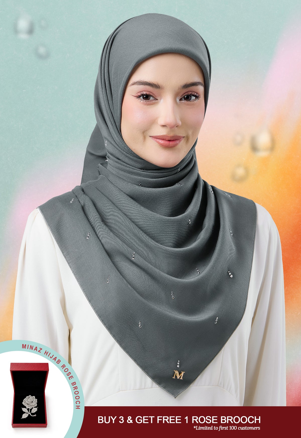 MINAZ HIJAB | EYEDROP PLAIN STONE - DARK GRAY