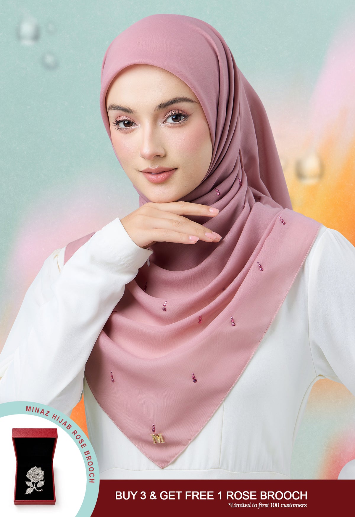 MINAZ HIJAB | EYEDROP PLAIN STONE - DUSTY PINK