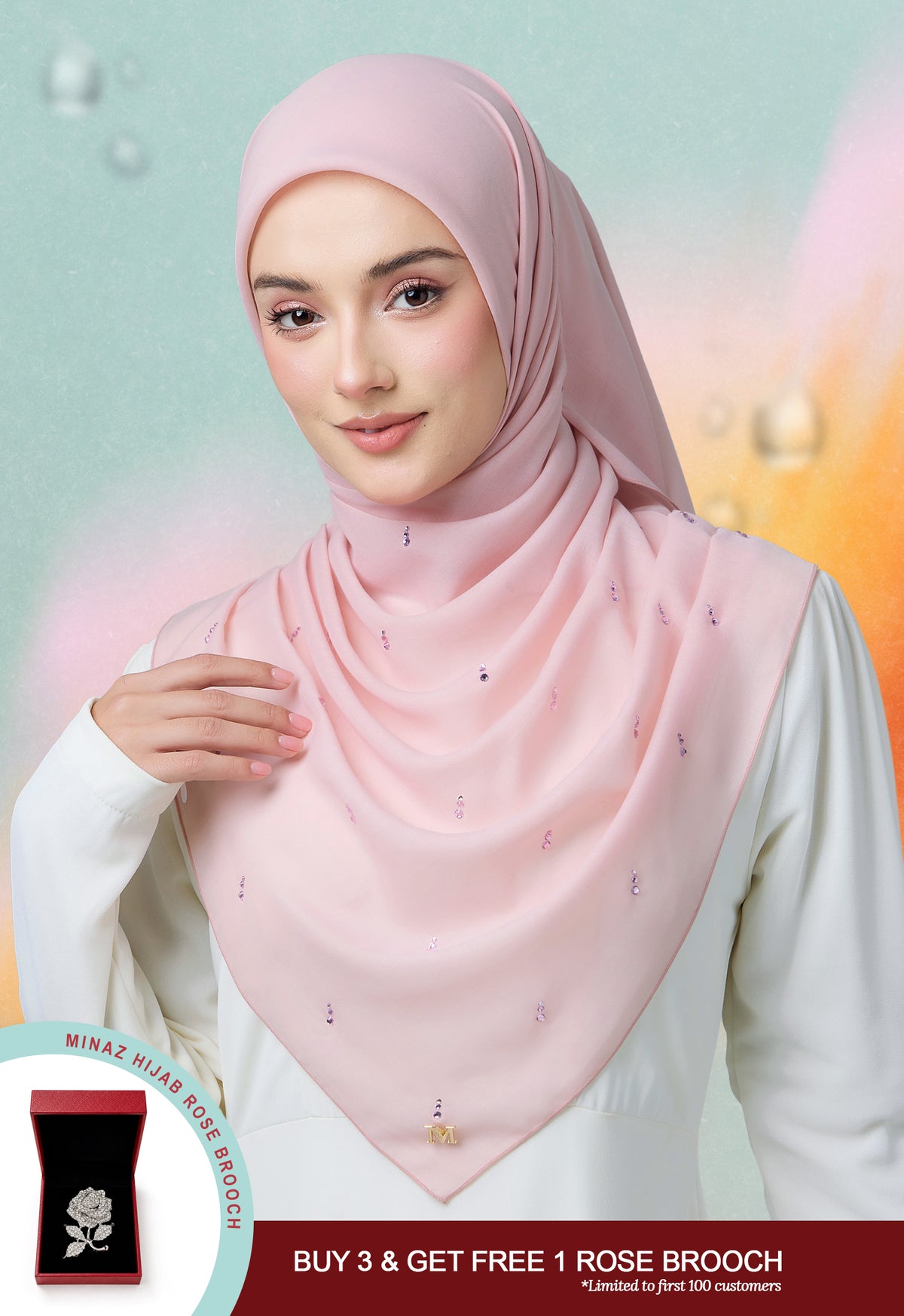 MINAZ HIJAB | EYEDROP PLAIN STONE - LIGHT PINK
