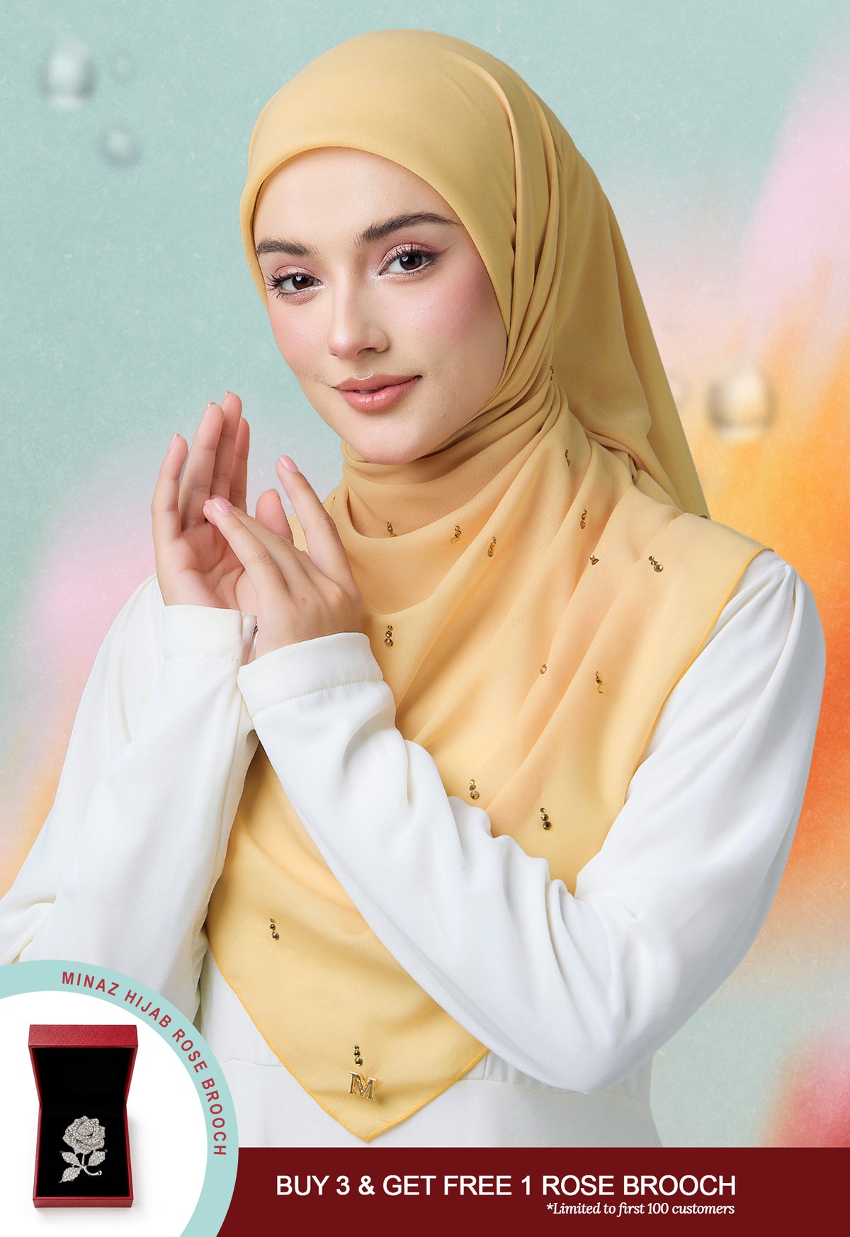 MINAZ HIJAB | EYEDROP PLAIN STONE - LIGHT YELLOW