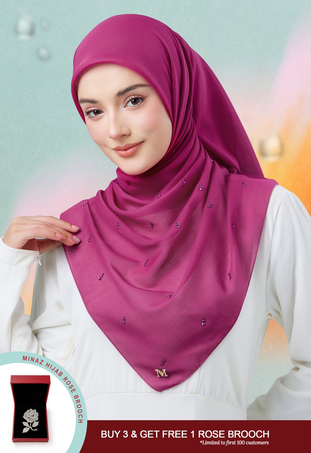 MINAZ HIJAB | EYEDROP PLAIN STONE - MAGENTA