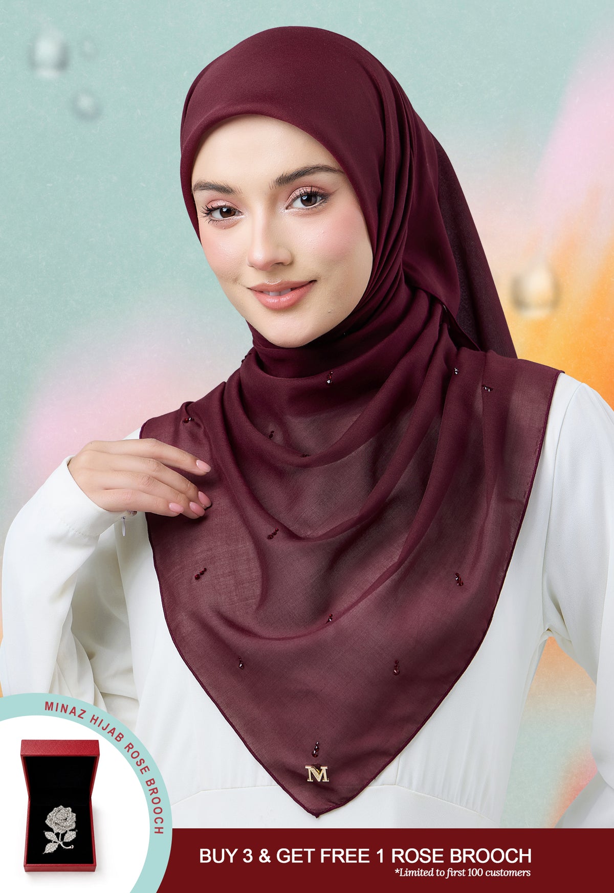 MINAZ HIJAB | EYEDROP PLAIN STONE - MAROON