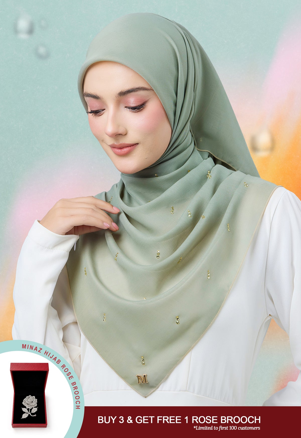 MINAZ HIJAB | EYEDROP PLAIN STONE - SAGE GREEN