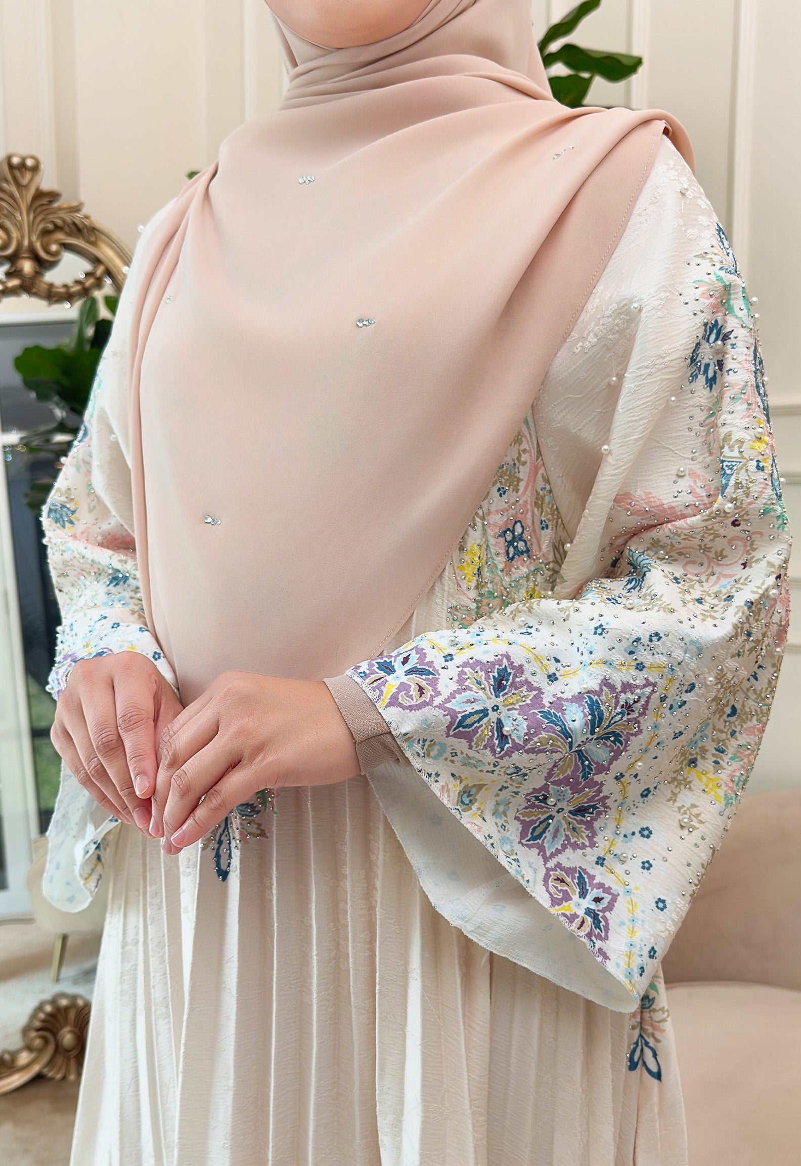 CAMILA JALABIYA PLEATED PRINTED - BEIGE BLUE