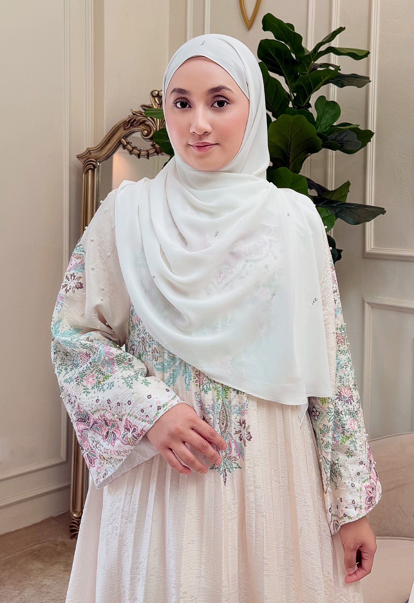 CAMILA JALABIYA PLEATED PRINTED - BEIGE PINK