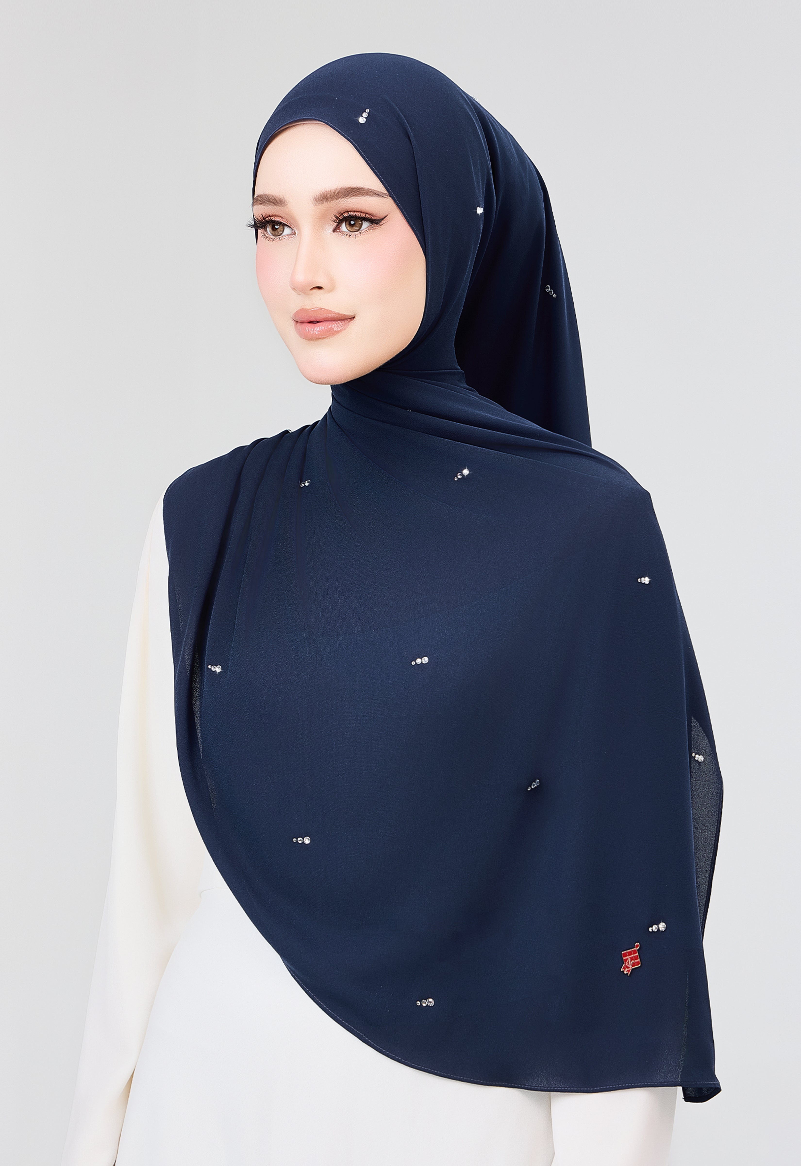 MINAZ HIJAB | SETULUS RAYA PLAIN STONE SHAWL - DARK BLUE
