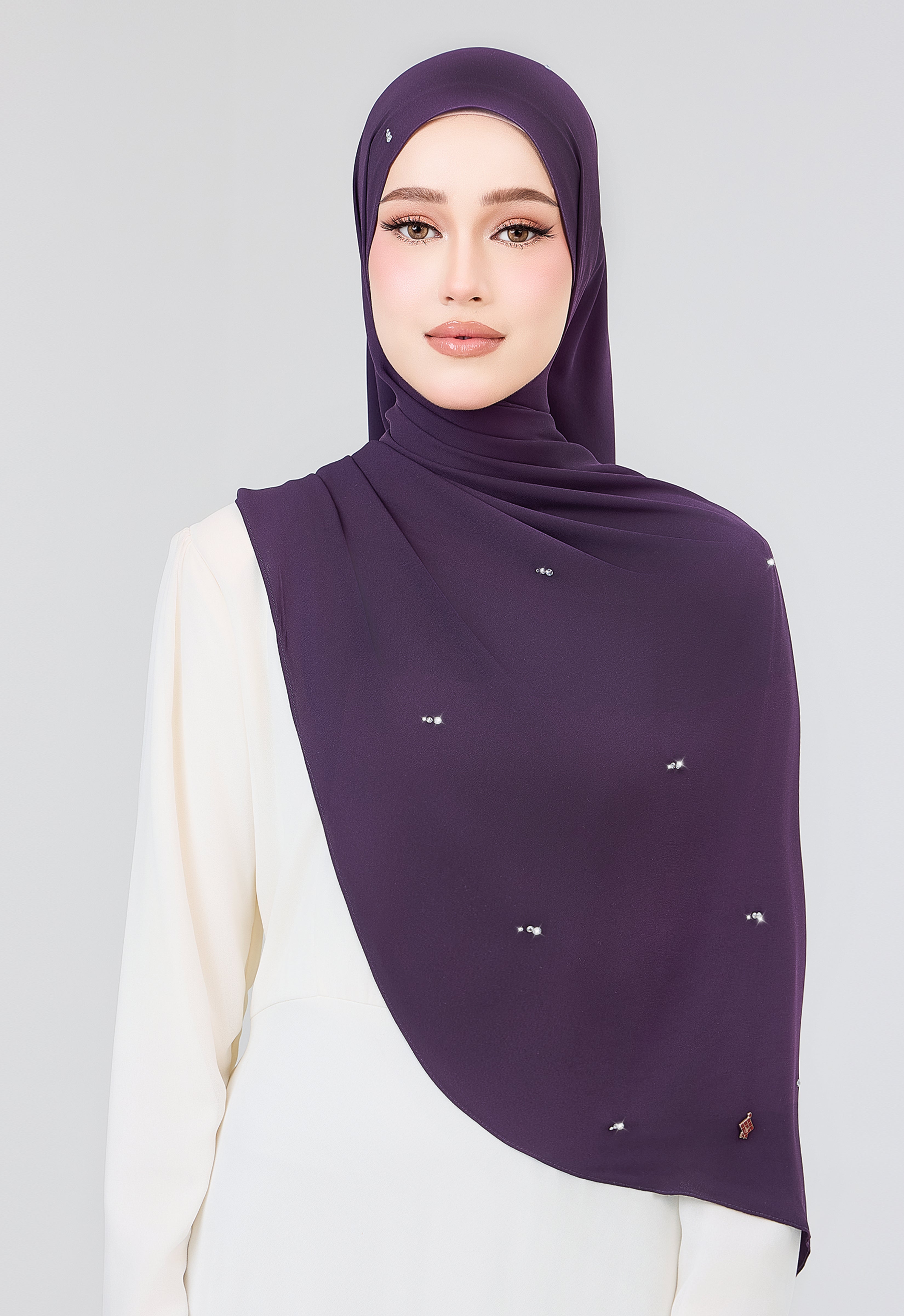 MINAZ HIJAB | SETULUS RAYA PLAIN STONE SHAWL - DARK PURPLE