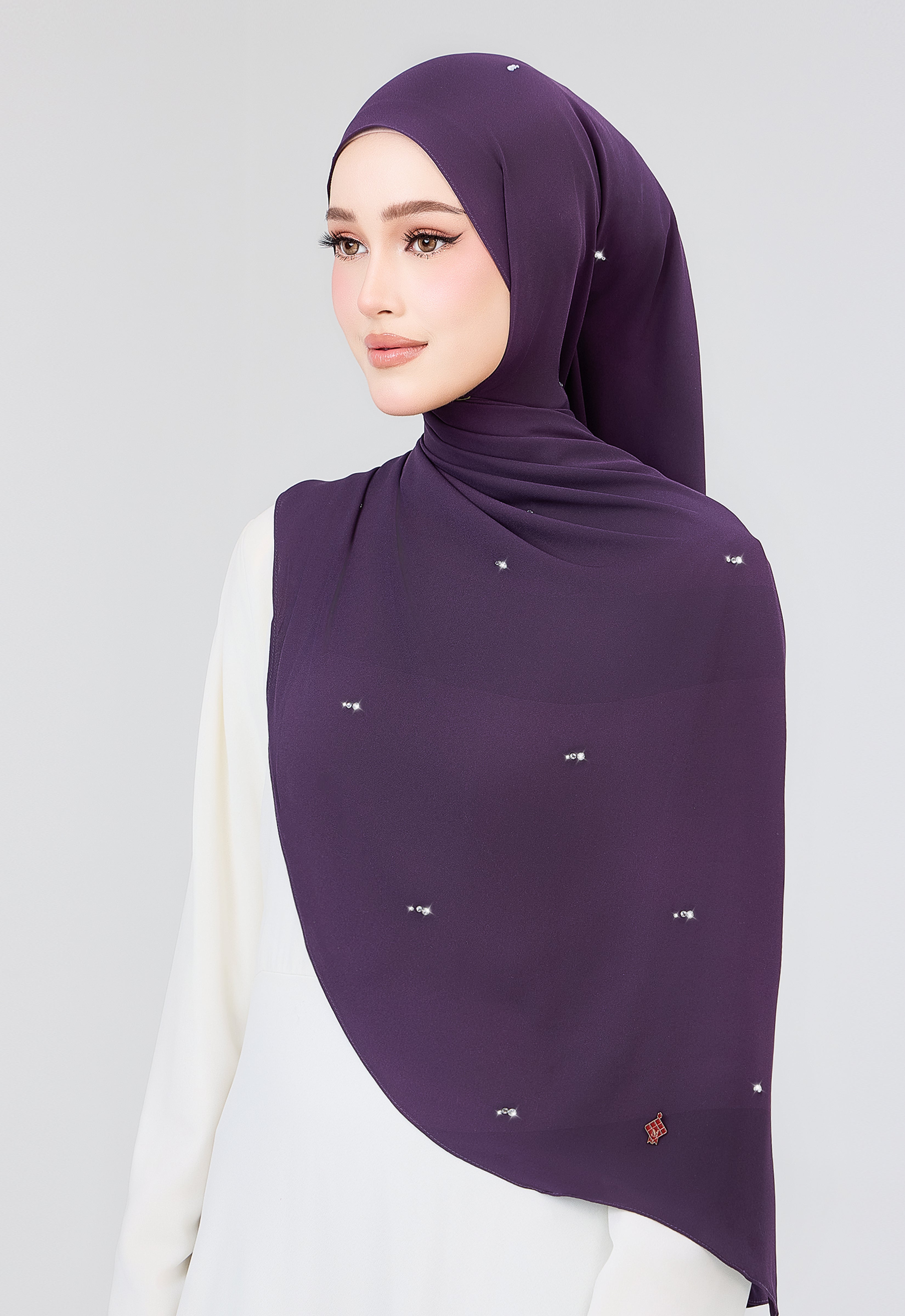 MINAZ HIJAB | SETULUS RAYA PLAIN STONE SHAWL - DARK PURPLE