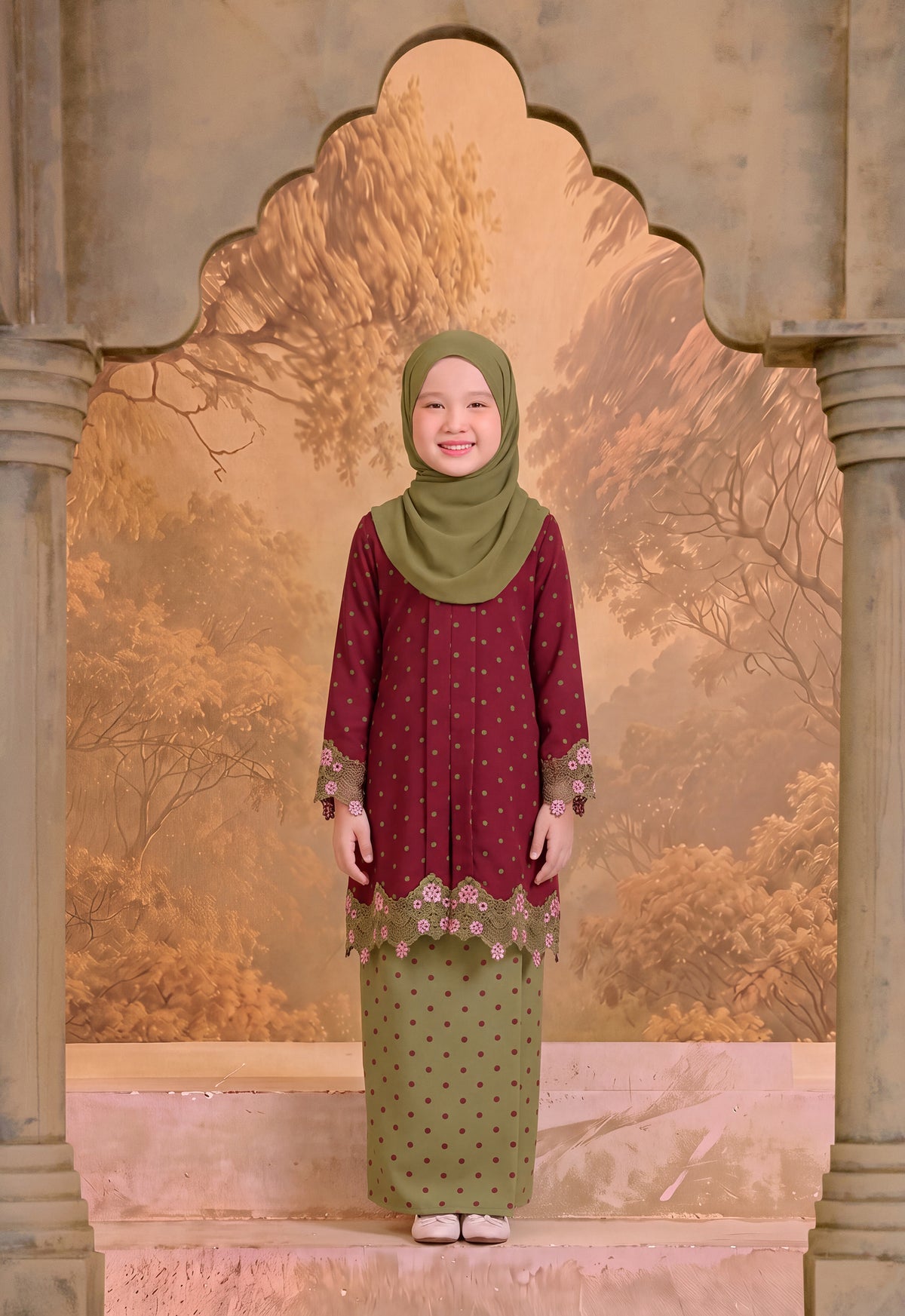 CLASSIC SERIES | DAYANG KEBAYA KIDS - OLIVE CHERRY