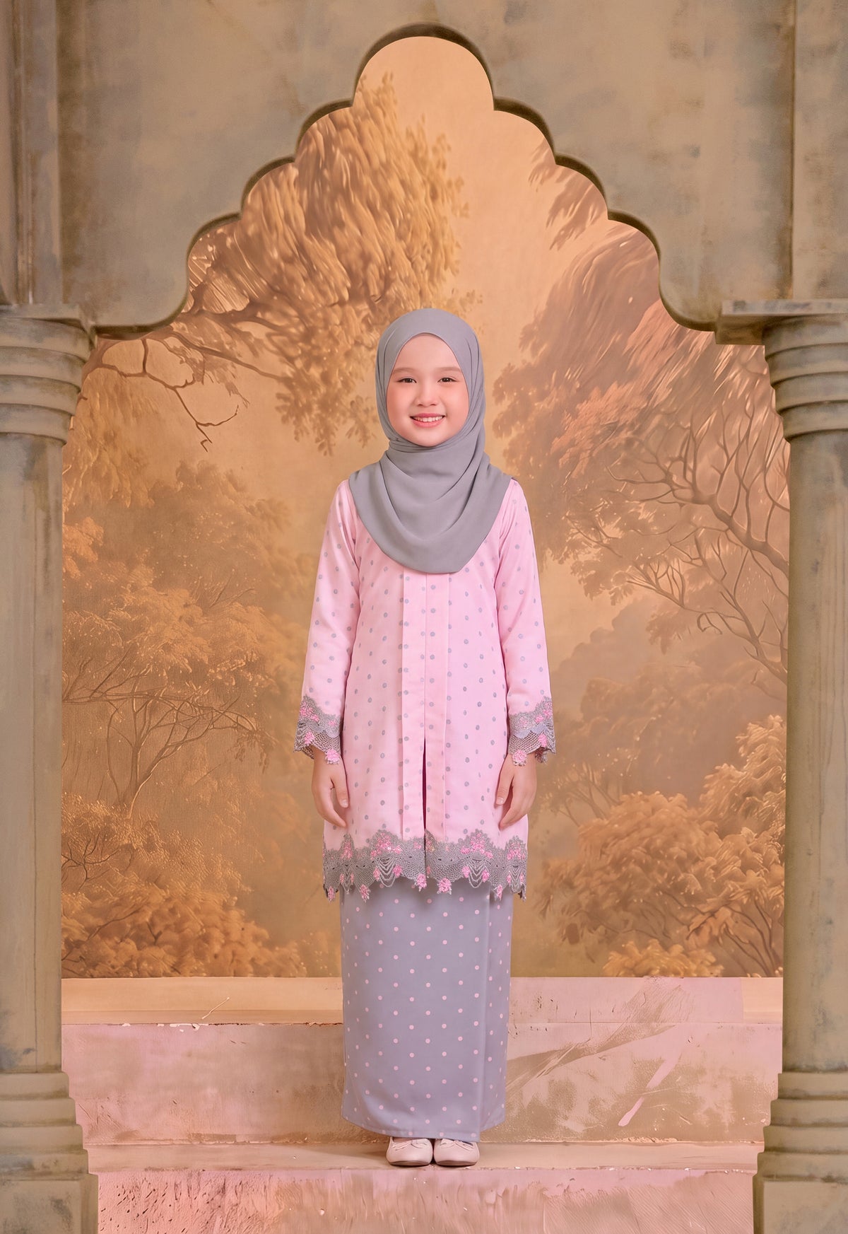 CLASSIC SERIES | DAYANG KEBAYA KIDS - PINK GREY