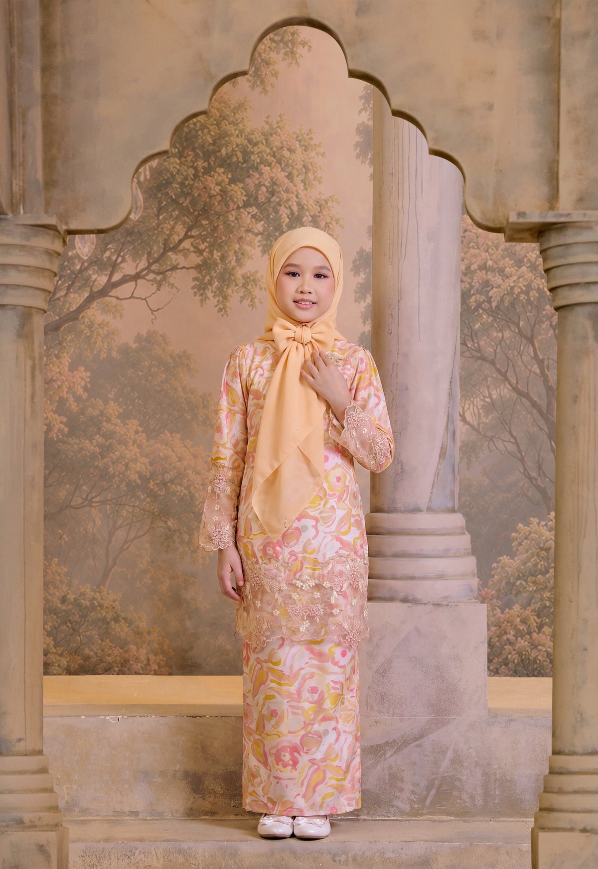 DEWI SERIES | DEWI ANGGUN KURUNG MODERN KIDS - SUNSET ORANGE