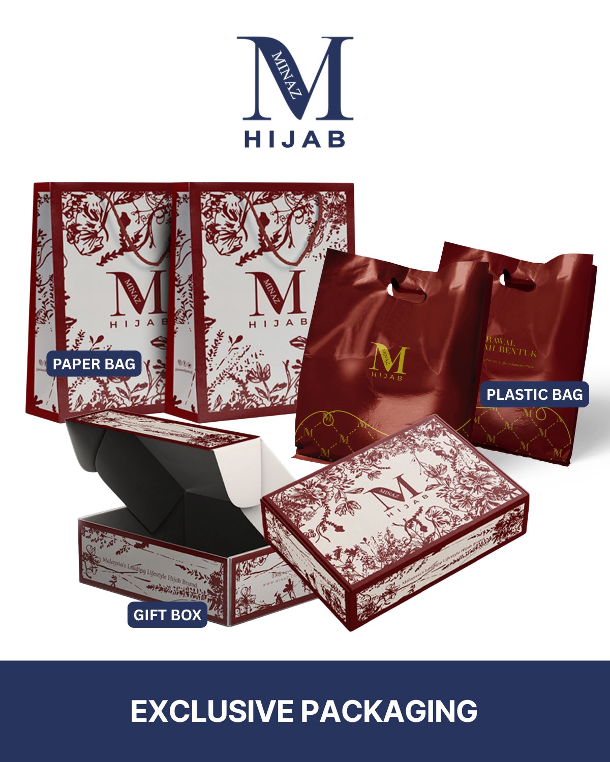 MINAZ HIJAB GIFT BOX 2025 - MAROON CREAM