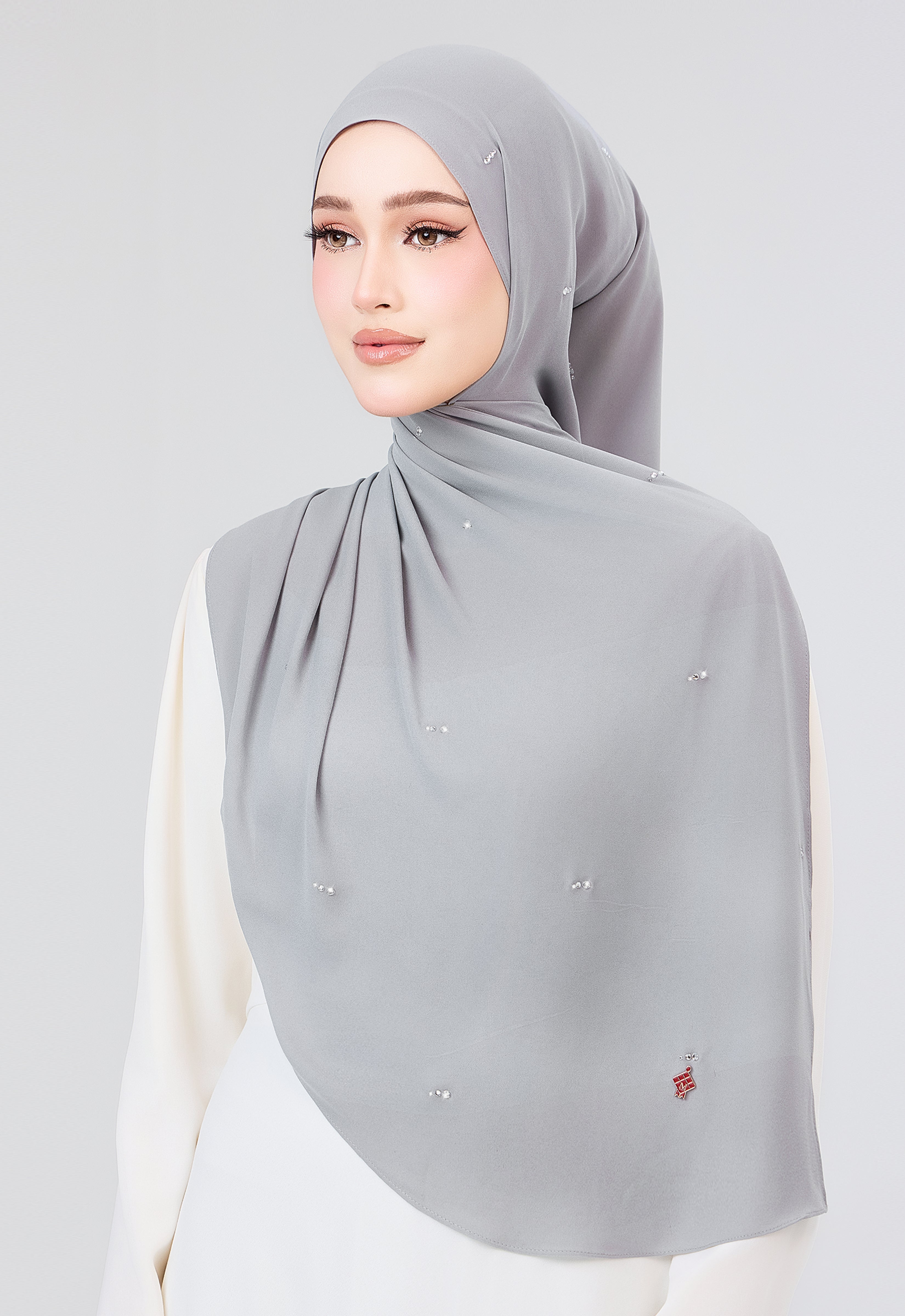 MINAZ HIJAB | SETULUS RAYA PLAIN STONE SHAWL - GRAY
