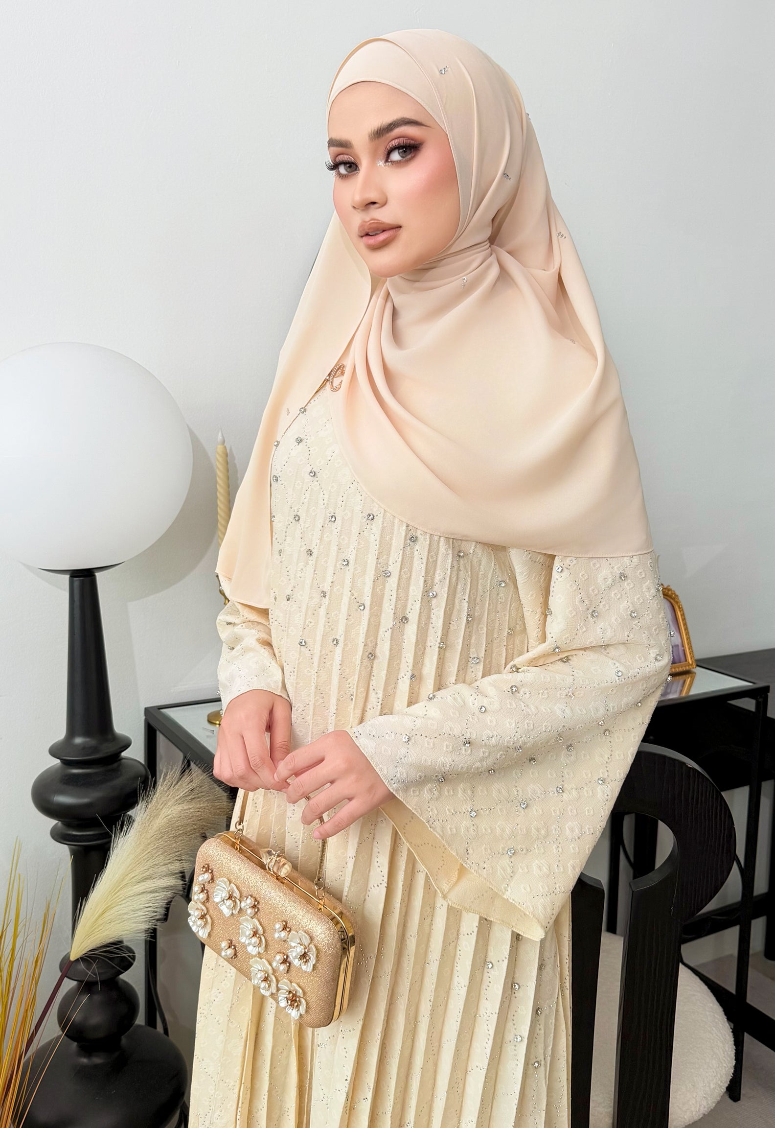 ALEEYA JALABIYA PLEATED PLAIN - BEIGE