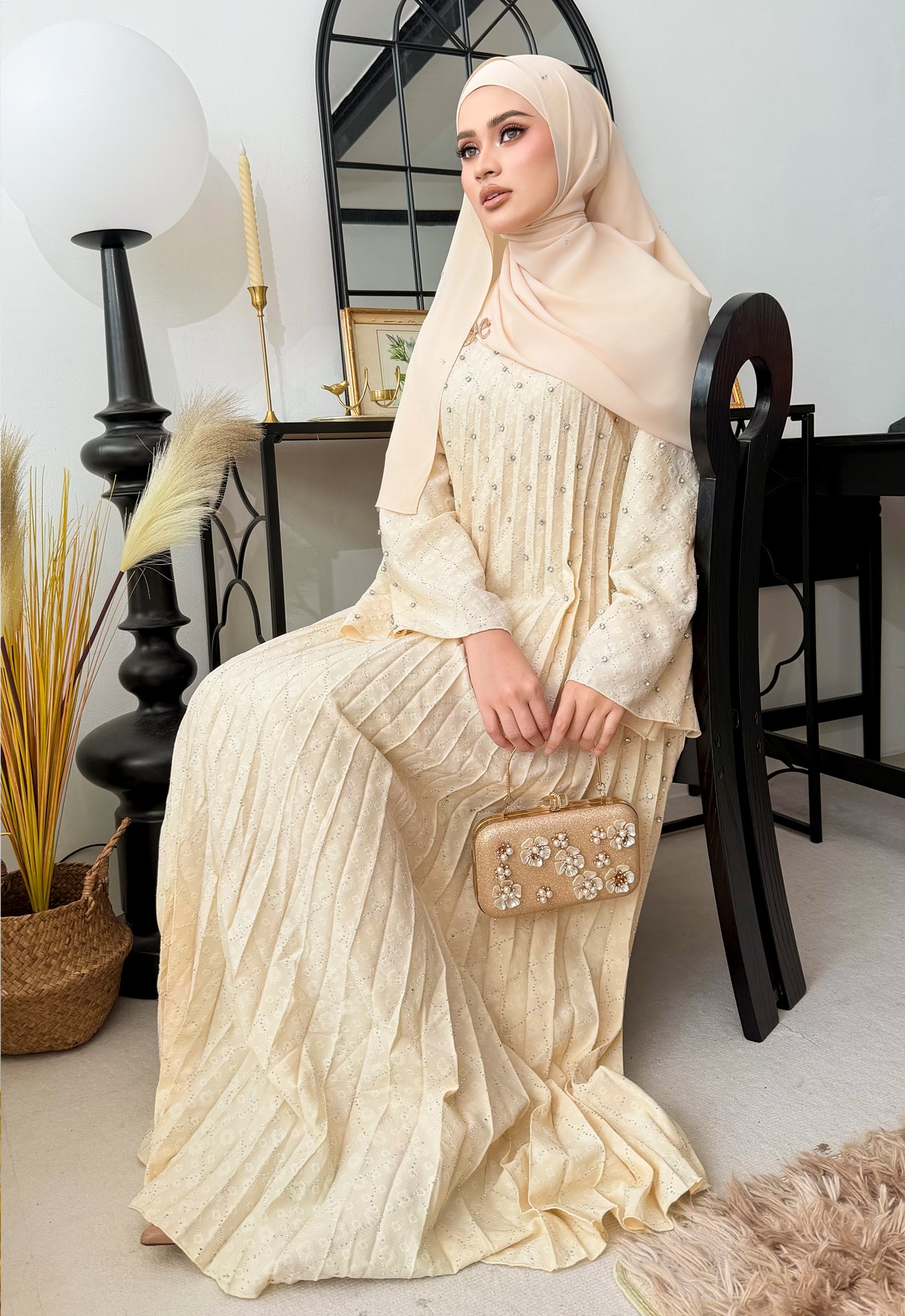 ALEEYA JALABIYA PLEATED PLAIN - BEIGE