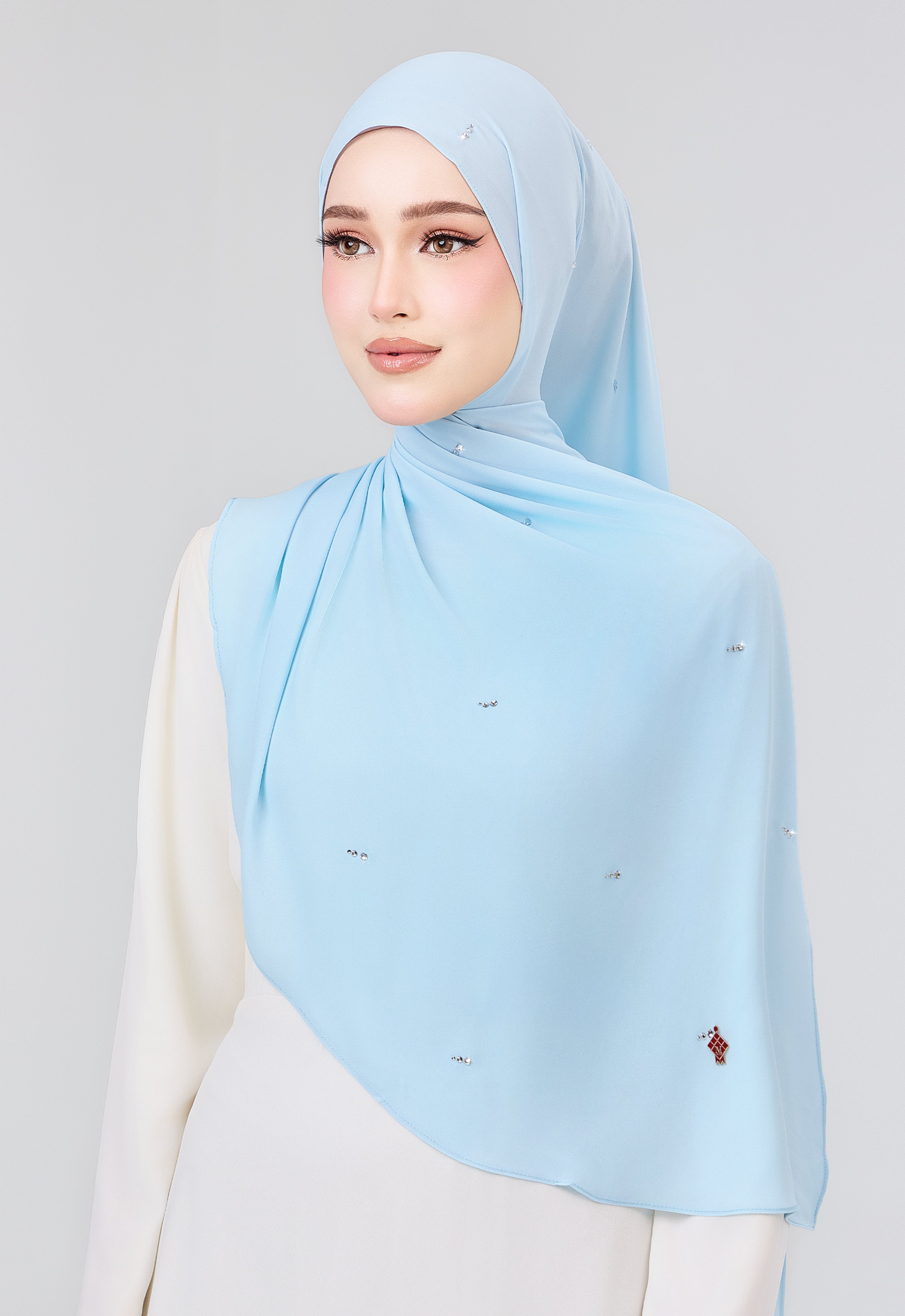 MINAZ HIJAB | SETULUS RAYA PLAIN STONE SHAWL - LIGHT BLUE