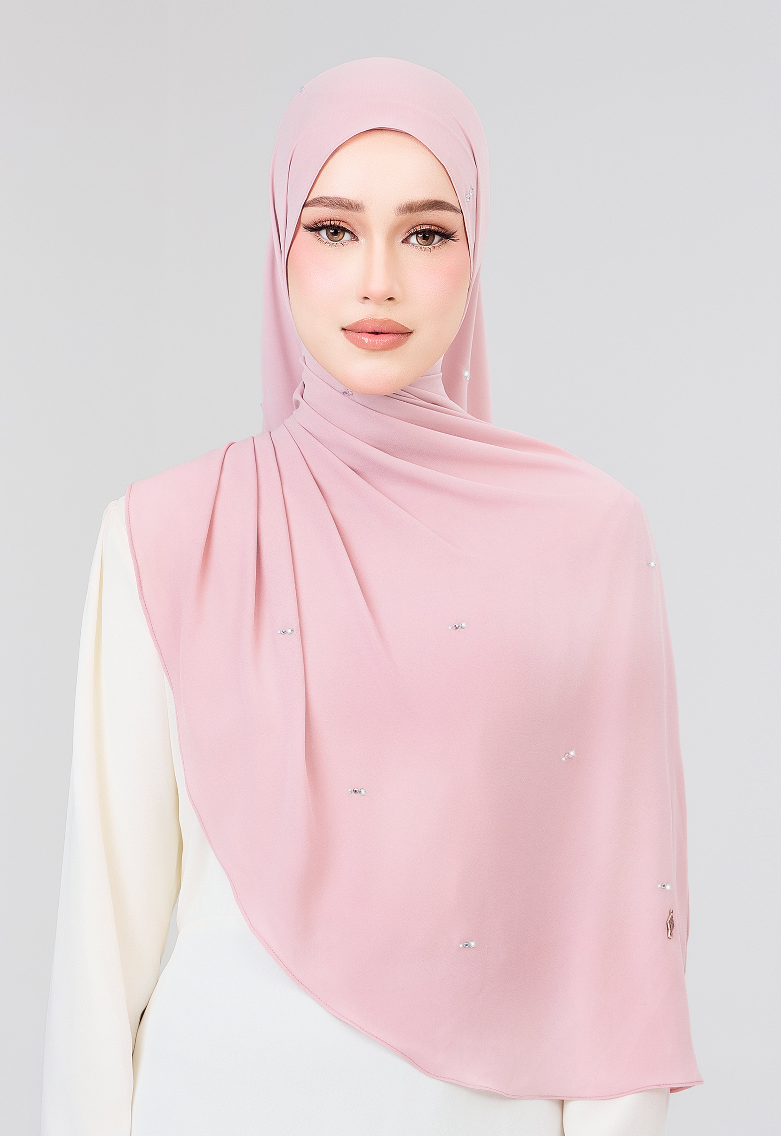 MINAZ HIJAB | SETULUS RAYA PLAIN STONE SHAWL - LIGHT PINK