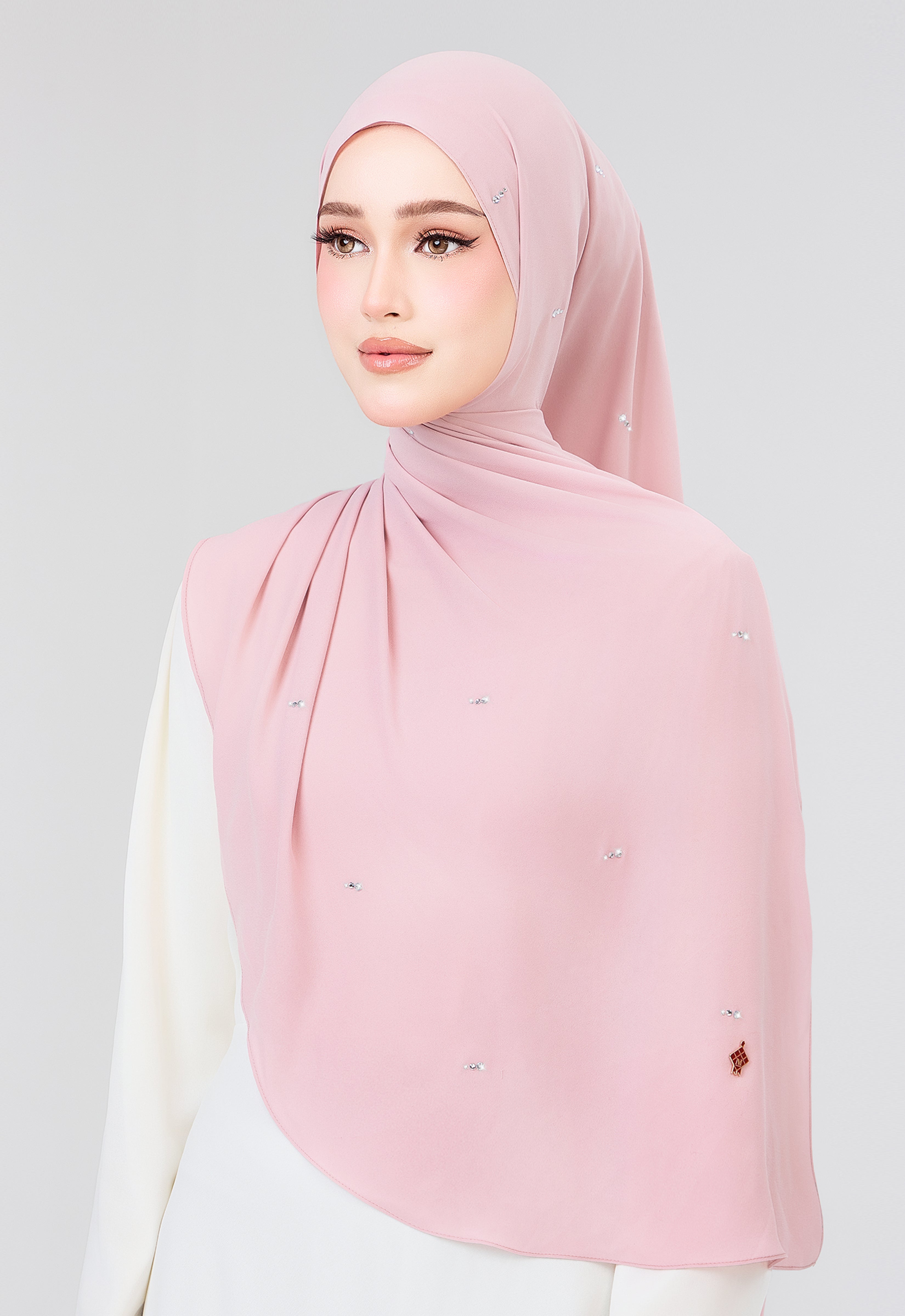 MINAZ HIJAB | SETULUS RAYA PLAIN STONE SHAWL - LIGHT PINK