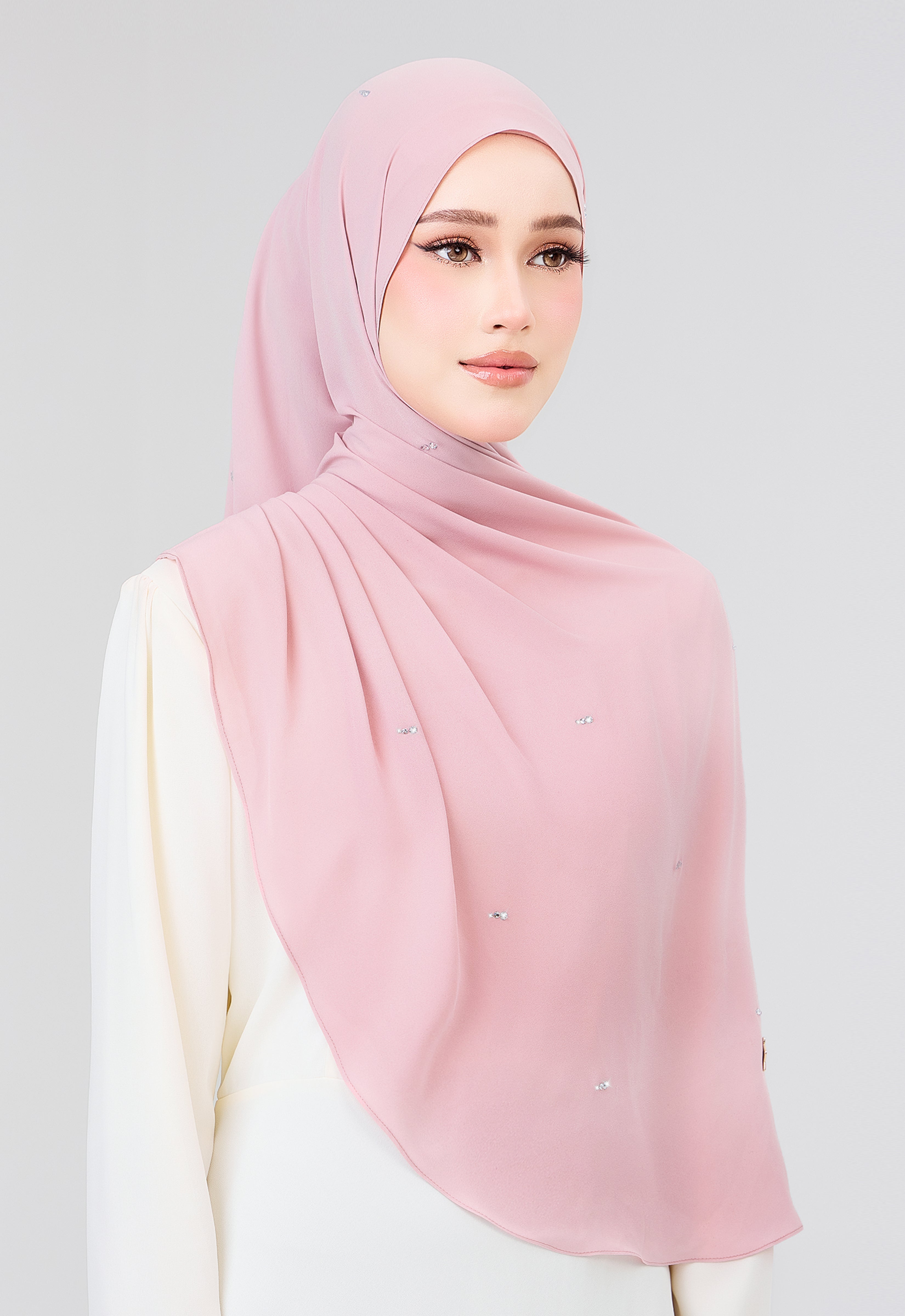 MINAZ HIJAB | SETULUS RAYA PLAIN STONE SHAWL - LIGHT PINK