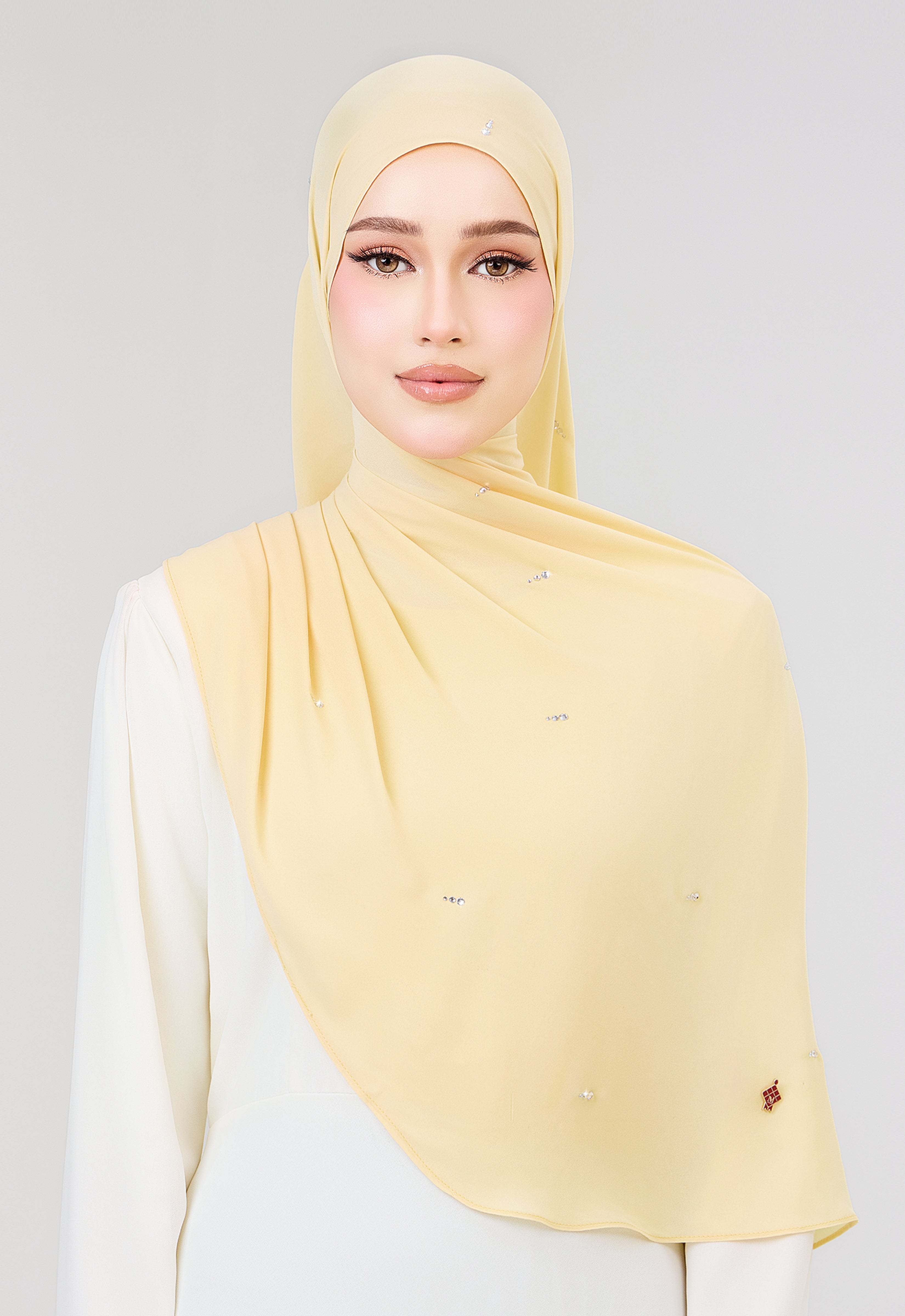 MINAZ HIJAB | SETULUS RAYA PLAIN STONE SHAWL - LIGHT YELLOW