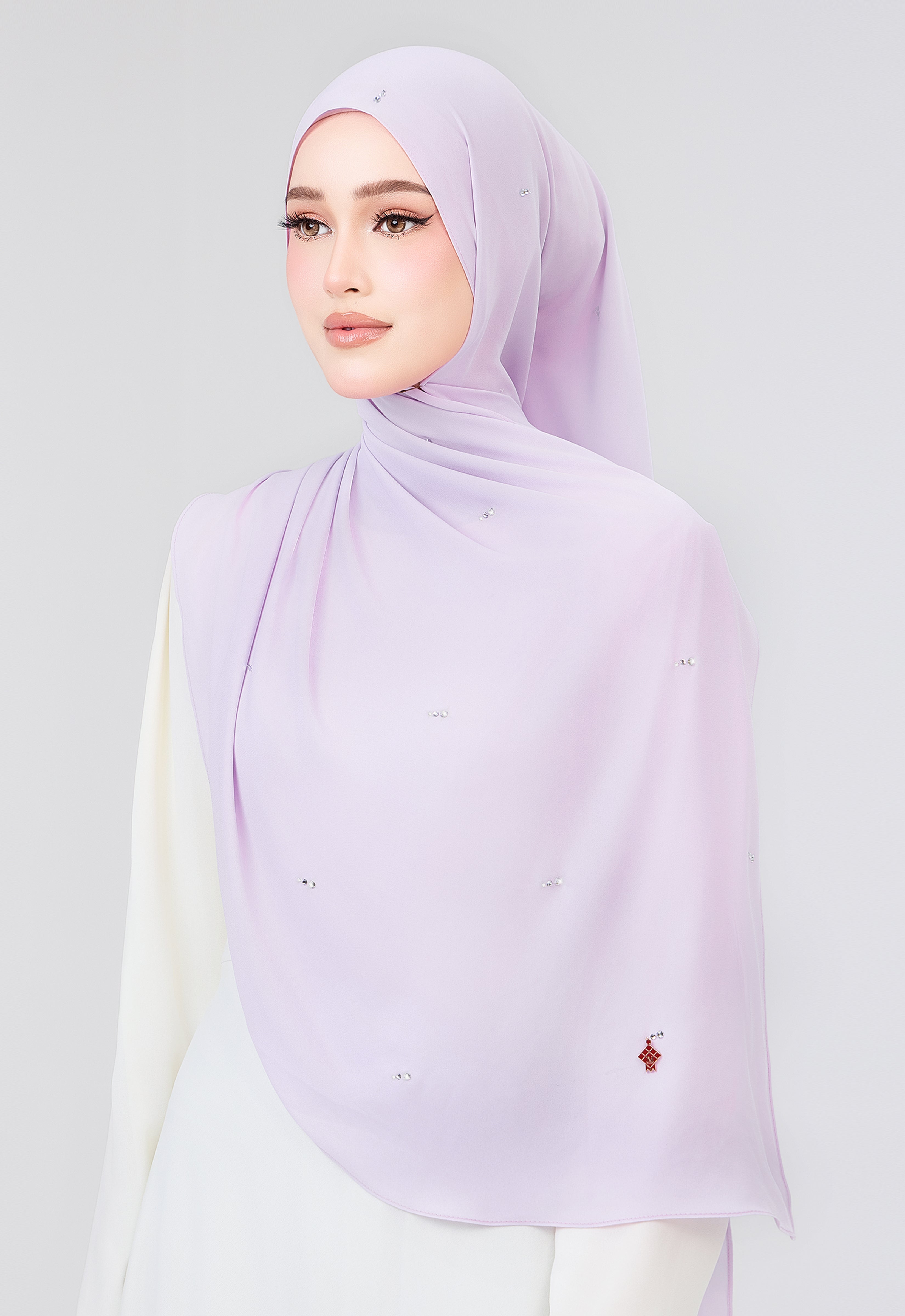 MINAZ HIJAB | SETULUS RAYA PLAIN STONE SHAWL - LILAC