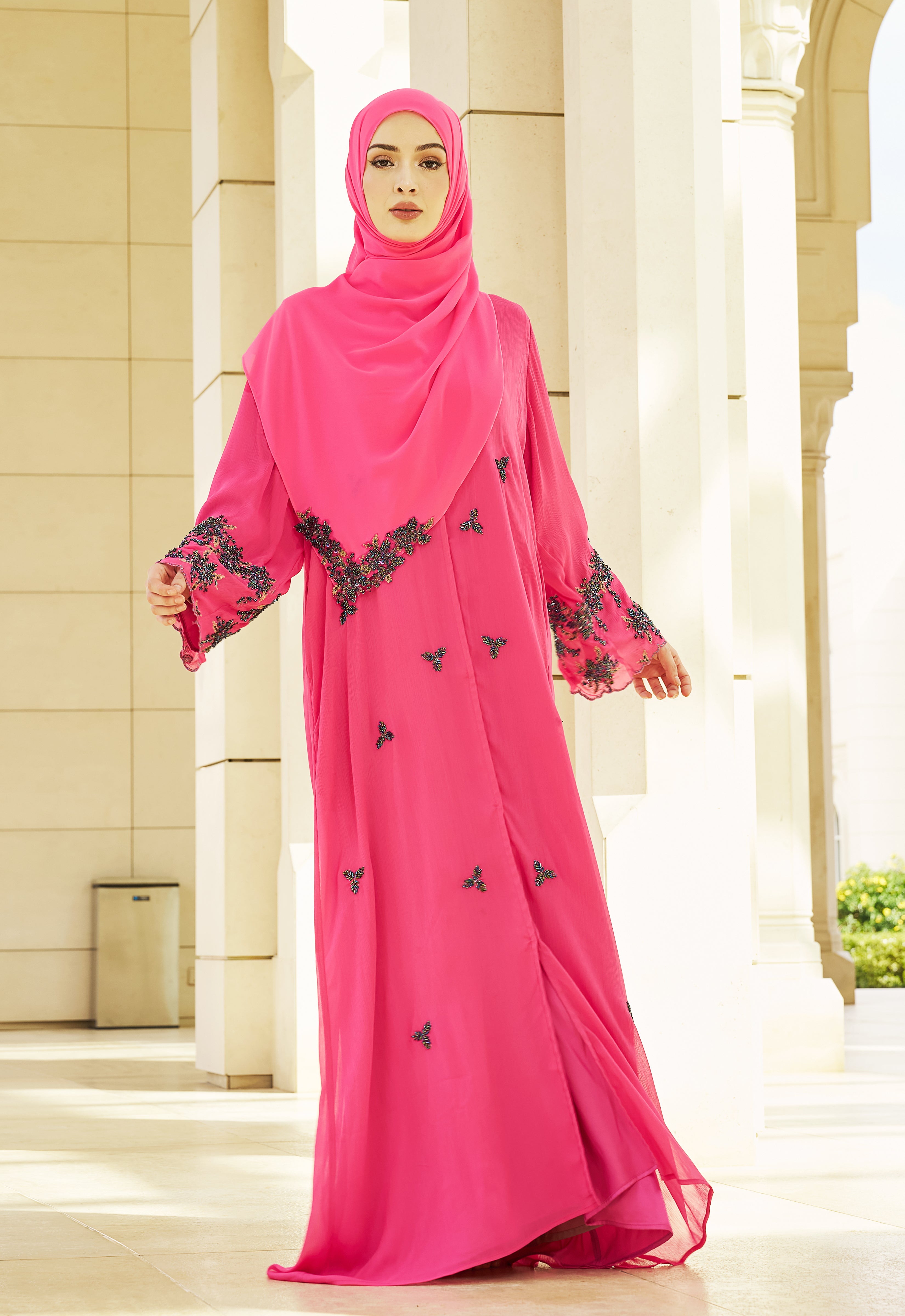 MANOHARA PREMIUM ABAYA - HOT PINK