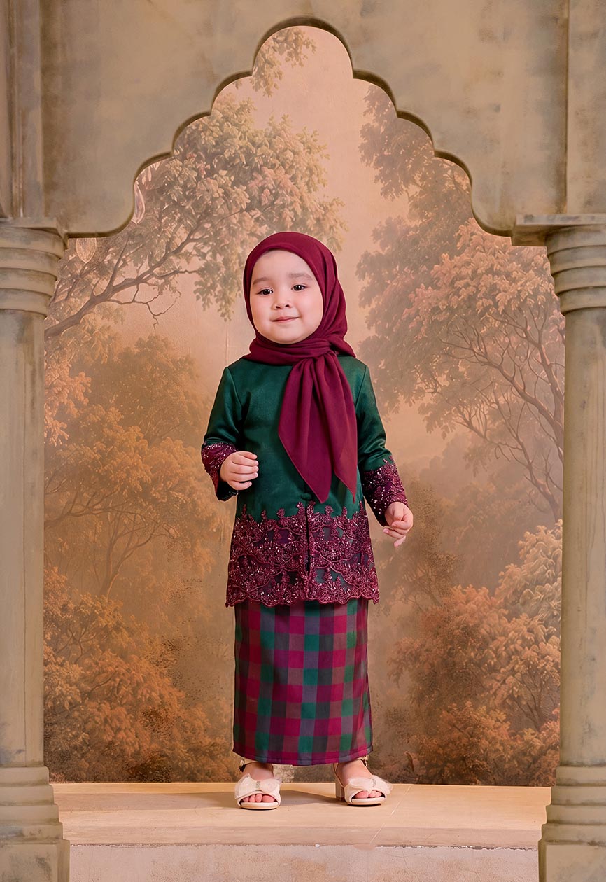 NILAM SERIES | NILAM LACEY KEBAYA KIDS - FOREST PLUM