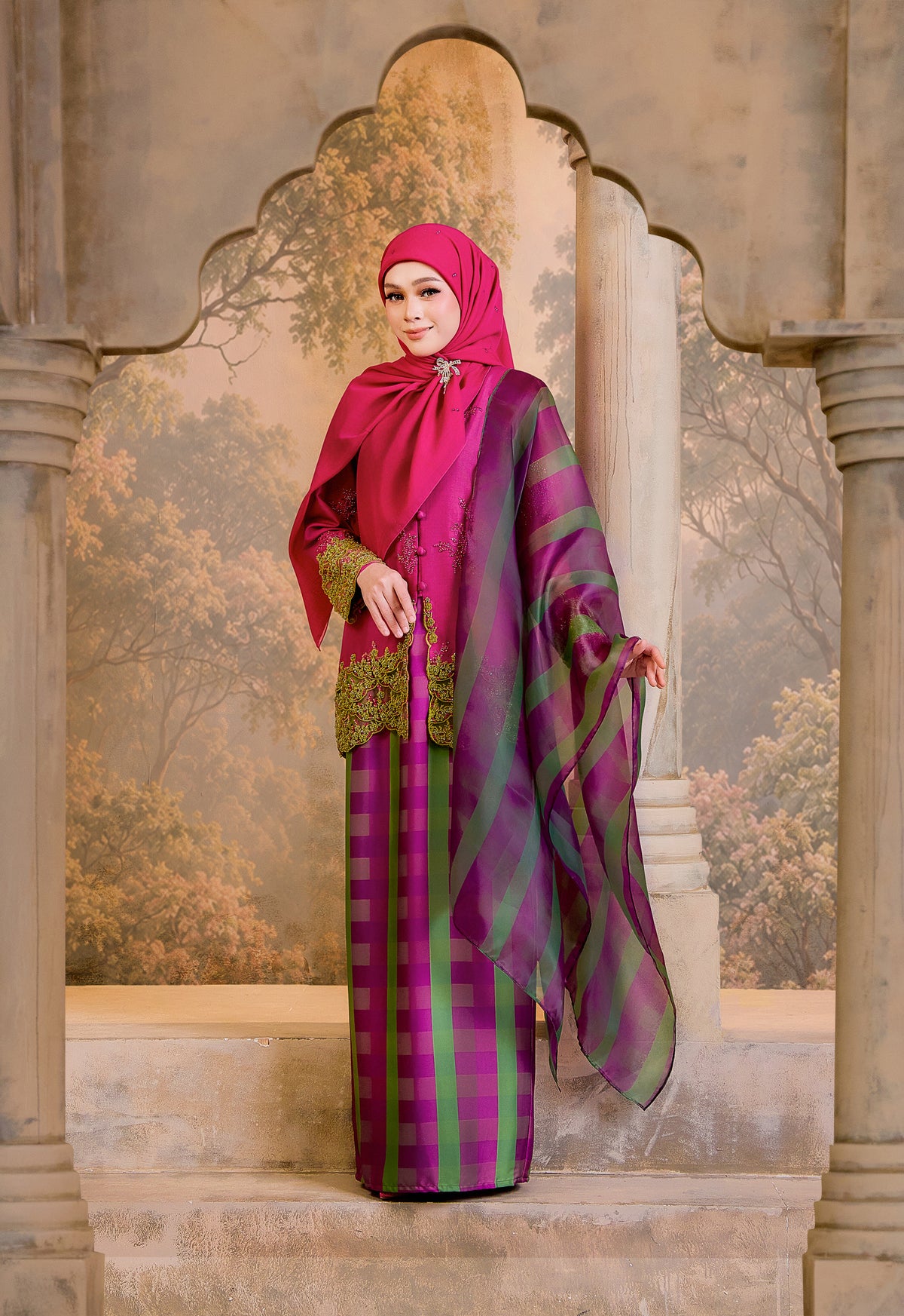 NILAM SERIES | NILAM LACEY KEBAYA - MATCHA MAGENTA