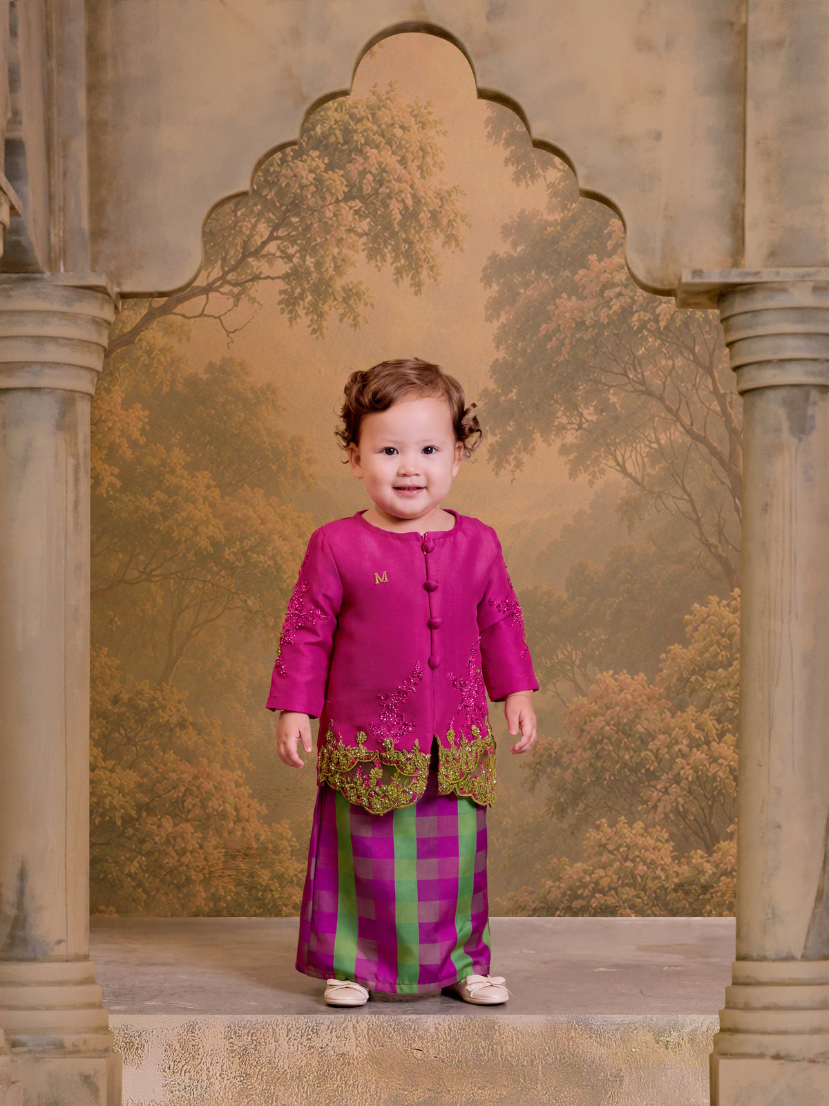 NILAM SERIES | NILAM LACEY KEBAYA BABY - MATCHA MAGENTA