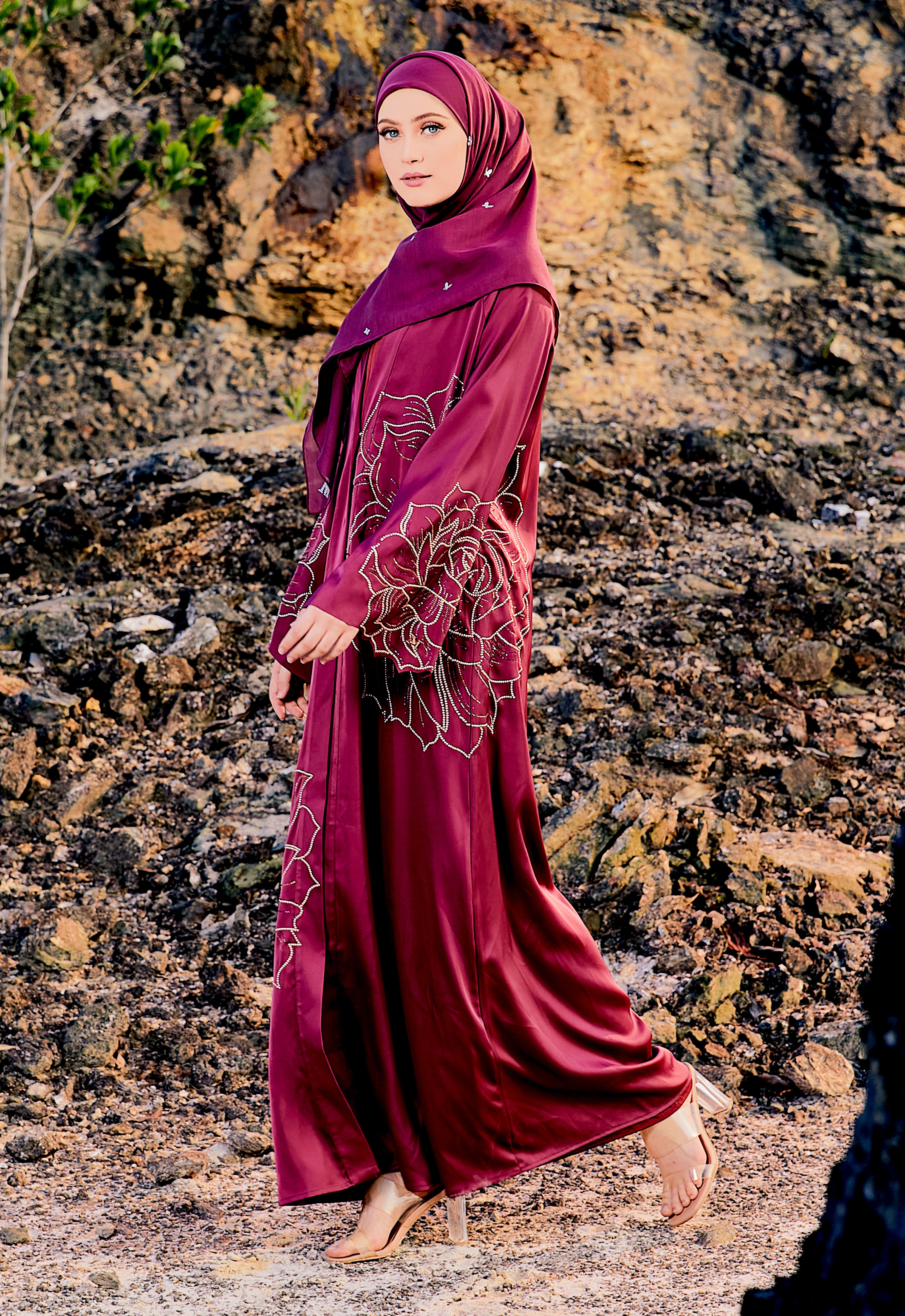 PEONY CARDIGAN ABAYA - BURGUNDY