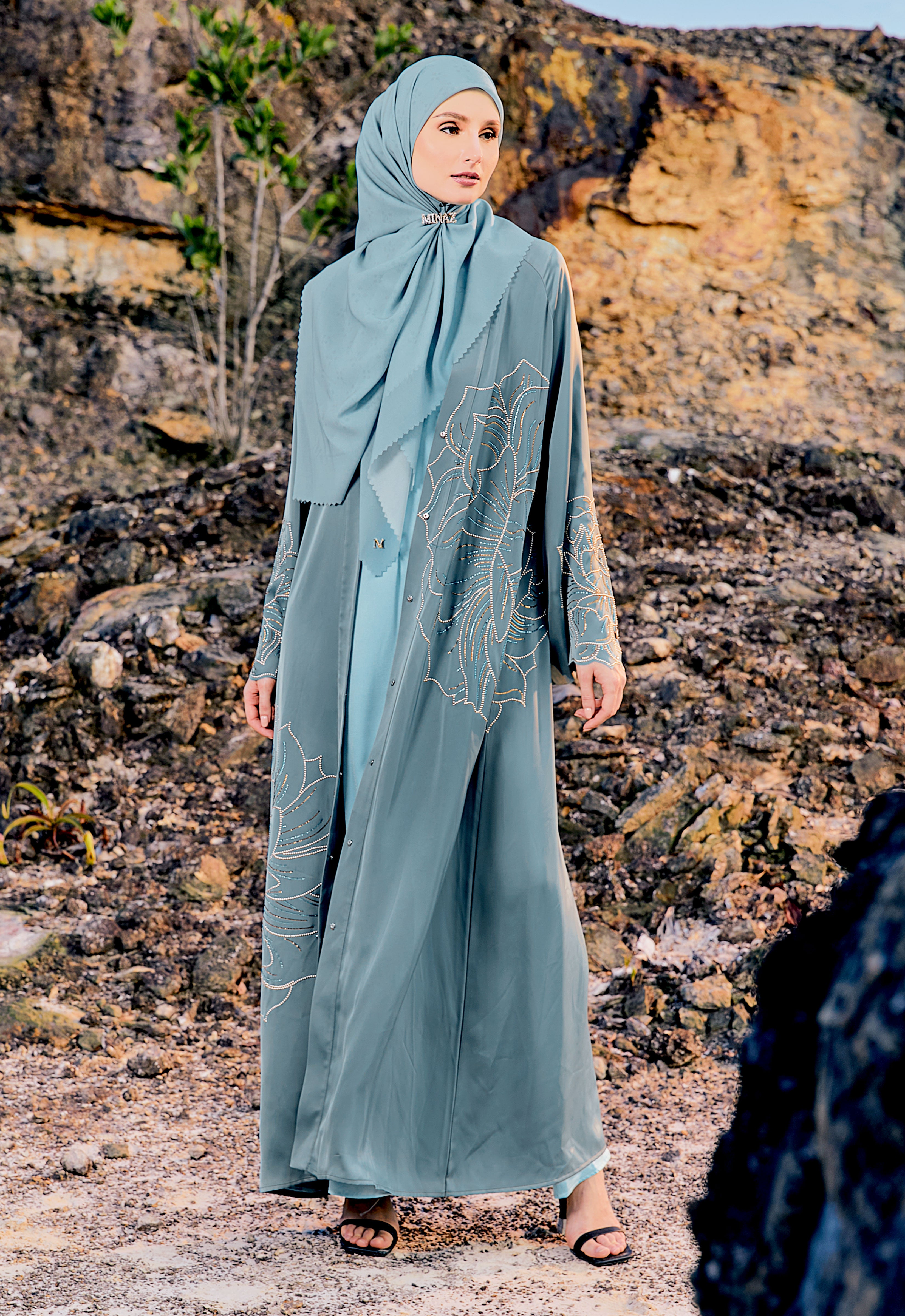 PEONY CARDIGAN ABAYA - DUSTY TURQUOISE