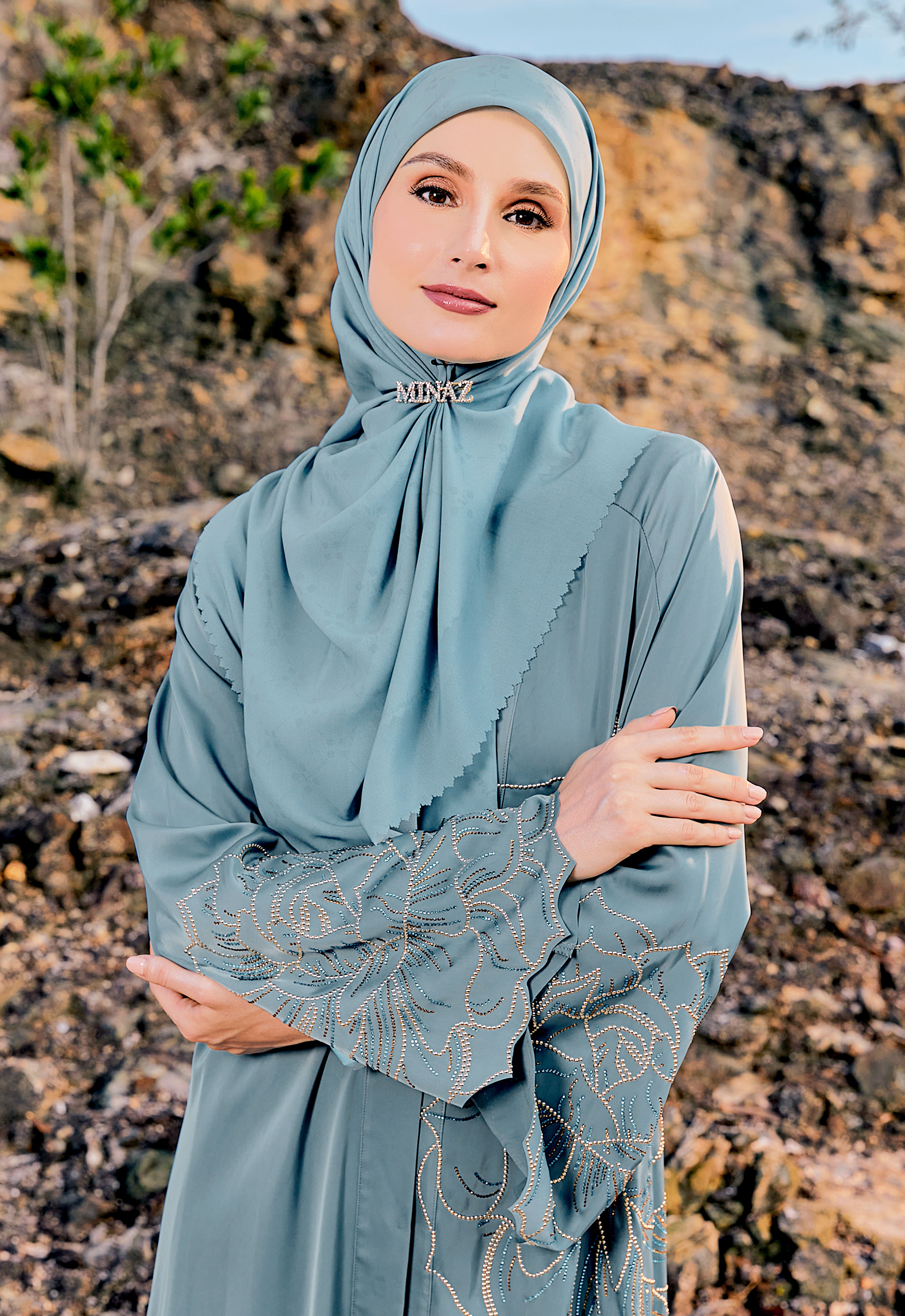 PEONY CARDIGAN ABAYA - DUSTY TURQUOISE