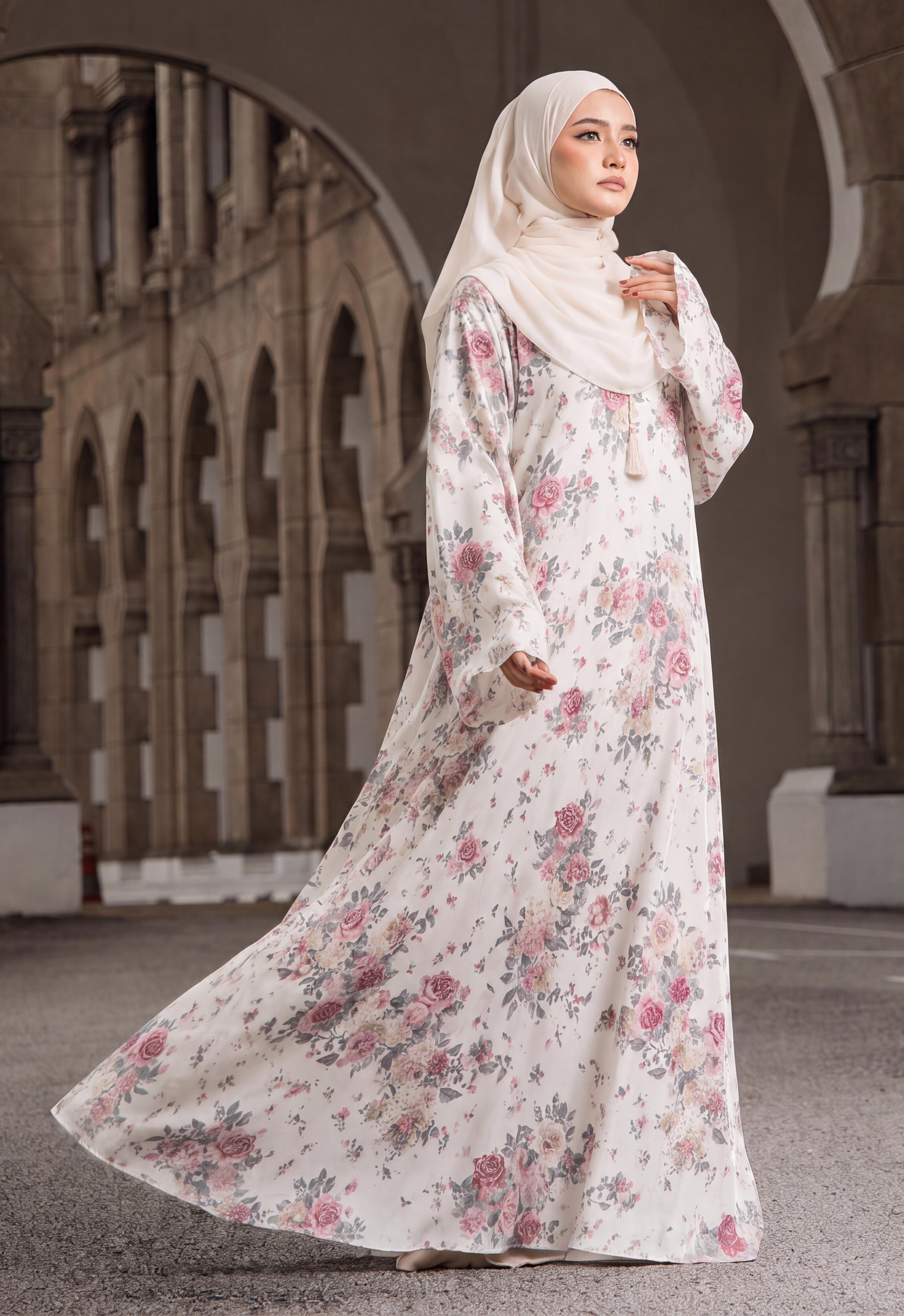 MINAZ JALABIYA | RUHI  PRINTED JALABIYA - OFF WHITE