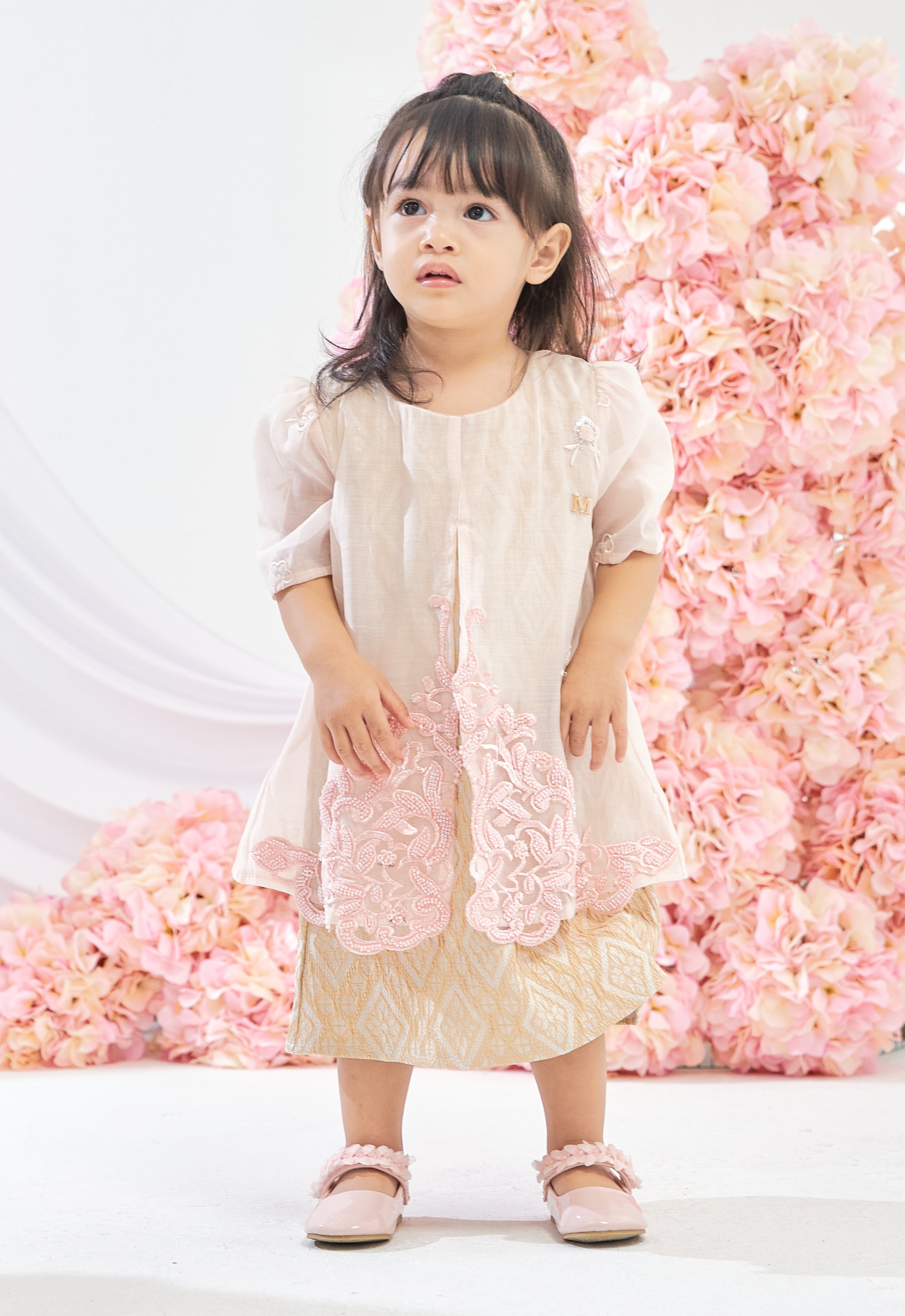 BABY TENGKU AMINAH DRESS SONGKET - SOFT PINK