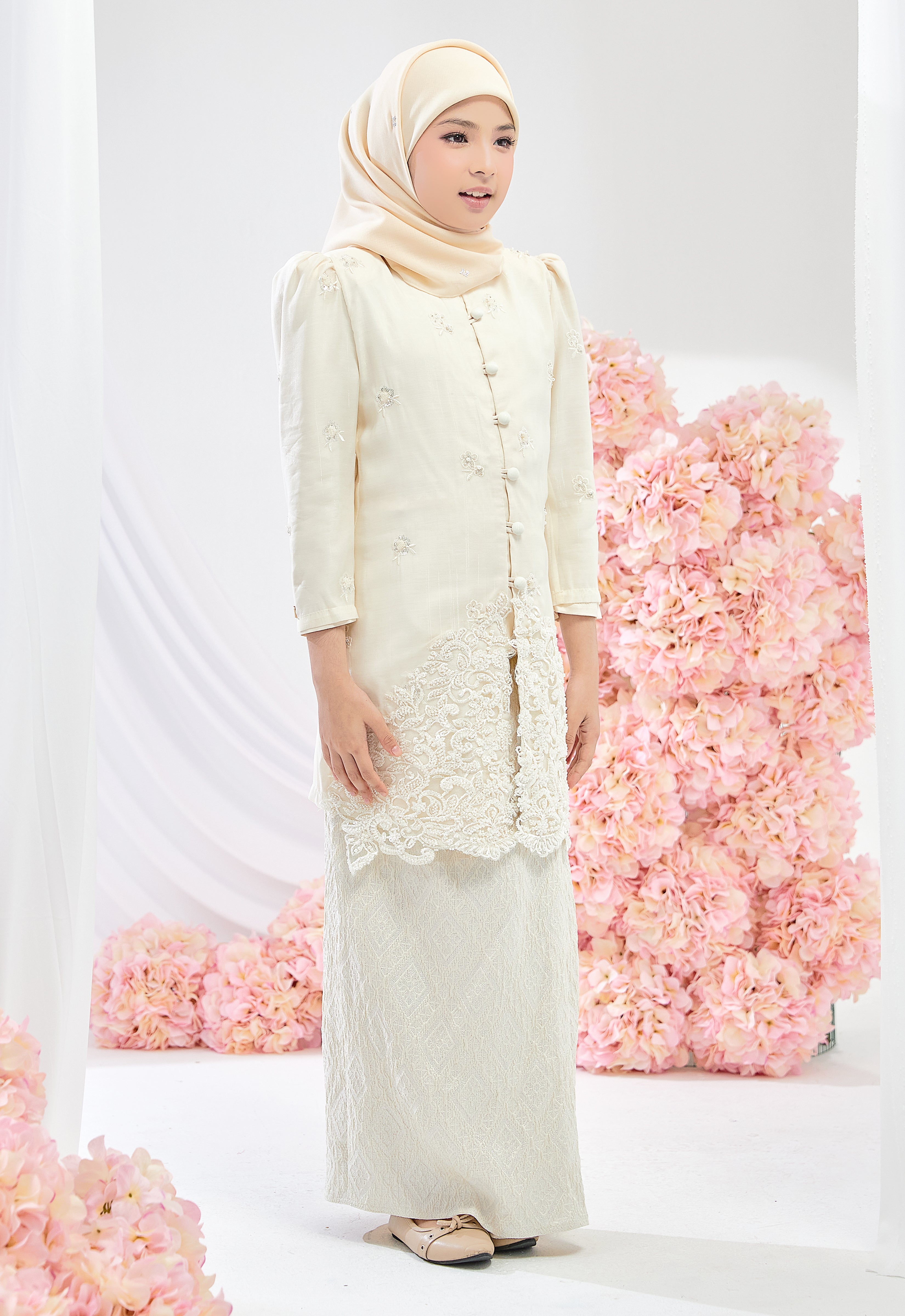 KIDS TENGKU AMINAH KEBAYA SONGKET - CREAM